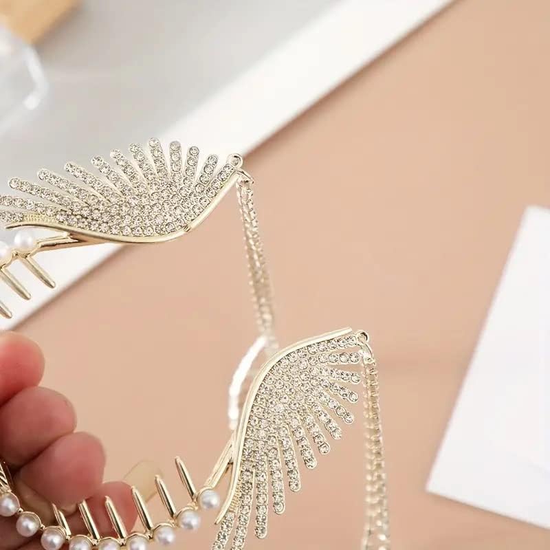 1 Pcs Rhinestone Wings Banana Clip - Alloy Hair Claw Bun Holder with Tassel - Vintage Hair Accessories for Women, Party, Wedding & Special Occasions