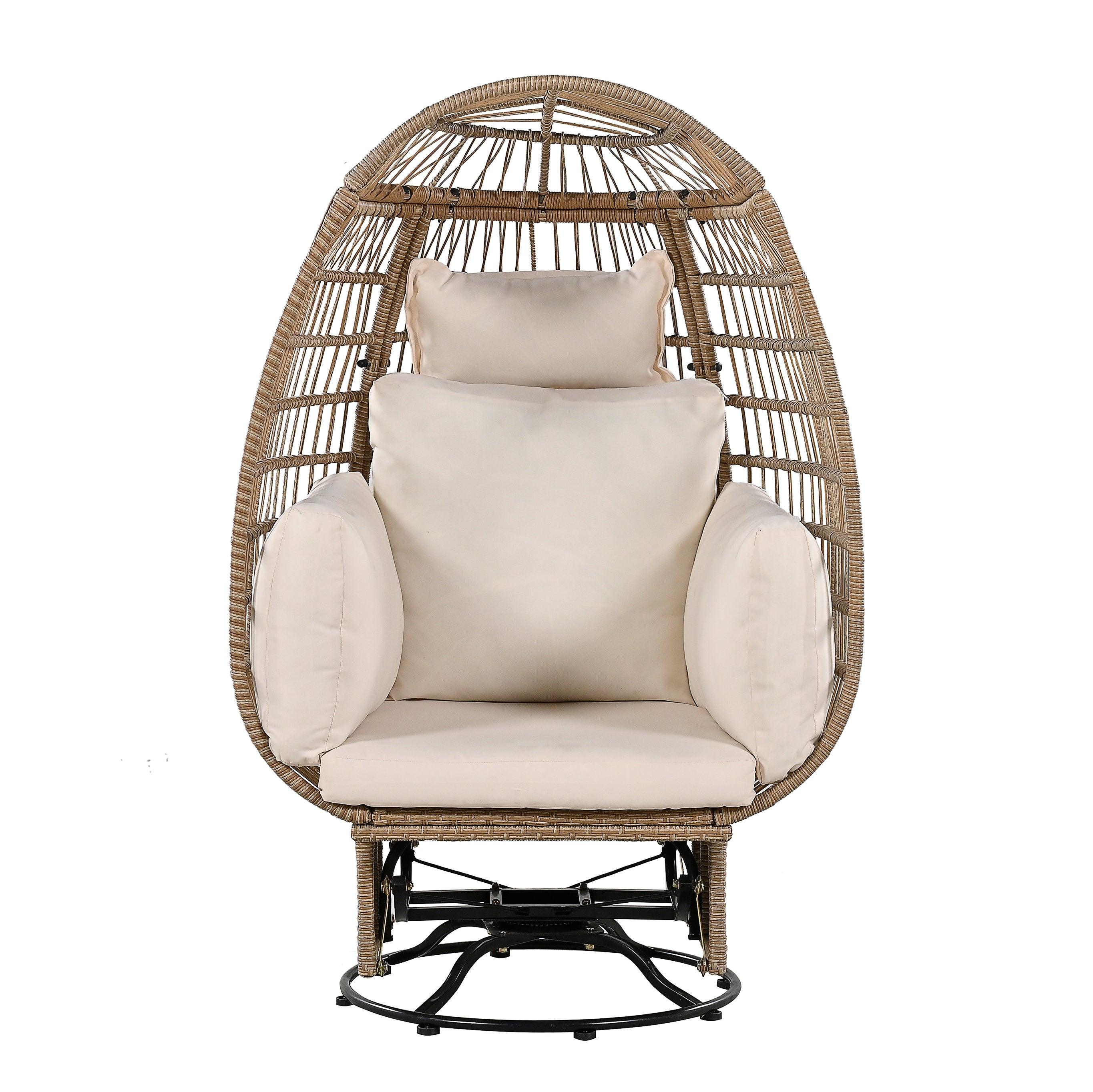 Outdoor Swivel Rocking Chair with Cushions - Rattan Egg Patio Chair for Balcony, Poolside, Garden - Perfect for Relaxing, Lounging & Sunbathing