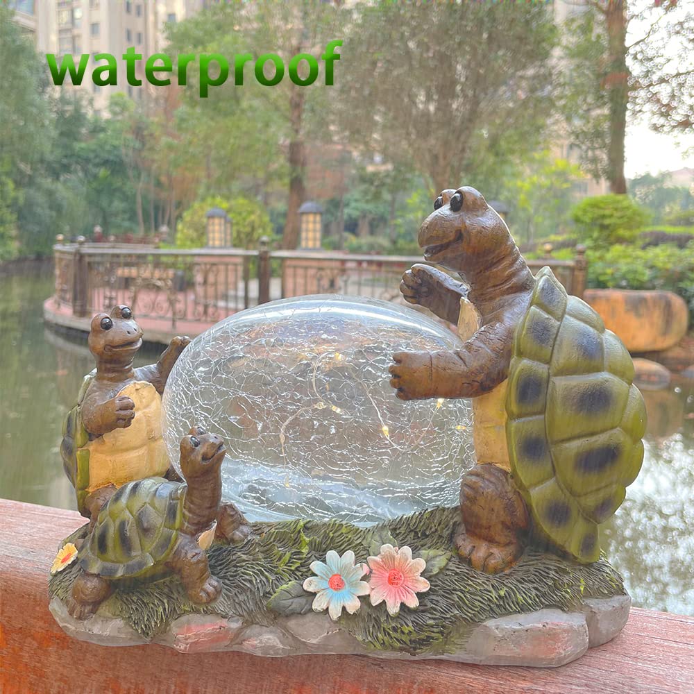 Solar Powered Turtle Mama and Baby Outdoor Garden Light Decor - Waterproof LED Landscape Lighting for Lawn, Yard, Pathway - Eco-Friendly Solar Garden Ornament (Turtles Family on Grass) - Perfect for Patio, Backyard, Walkway Decoration at Night