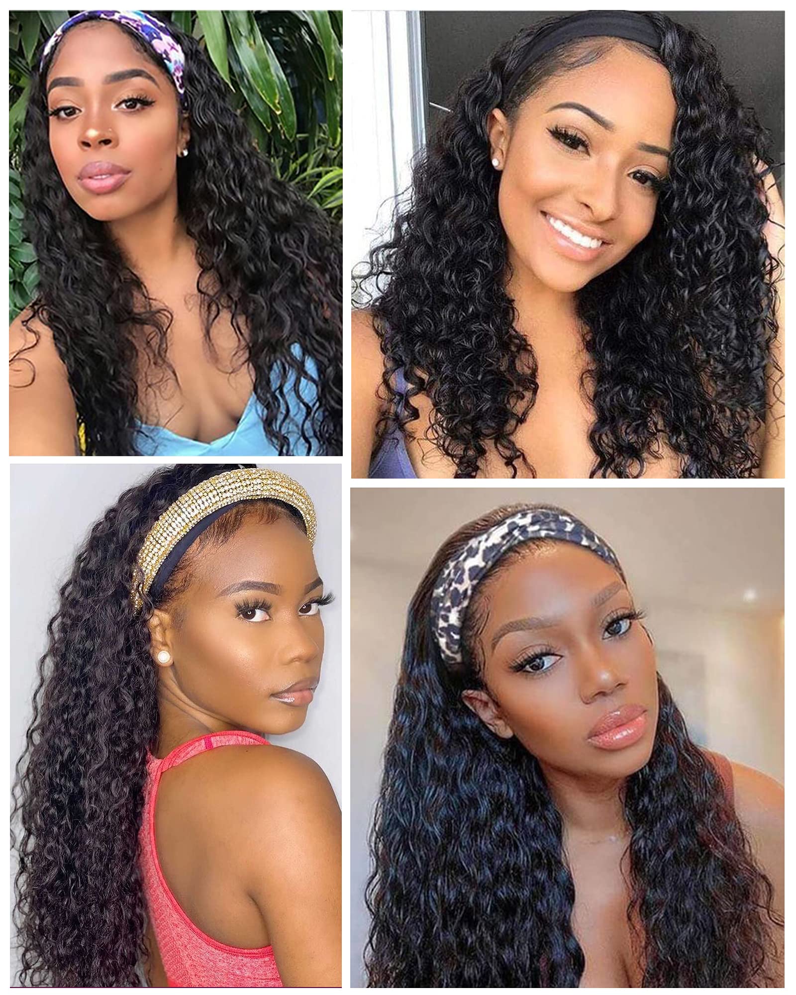Alicoco 180% Density Water Wave Glueless Synthetic Half Wig with Headband for Women - 22 Inch 1B Color | Perfect for Daily Wear, Cosplay & Special Occasions