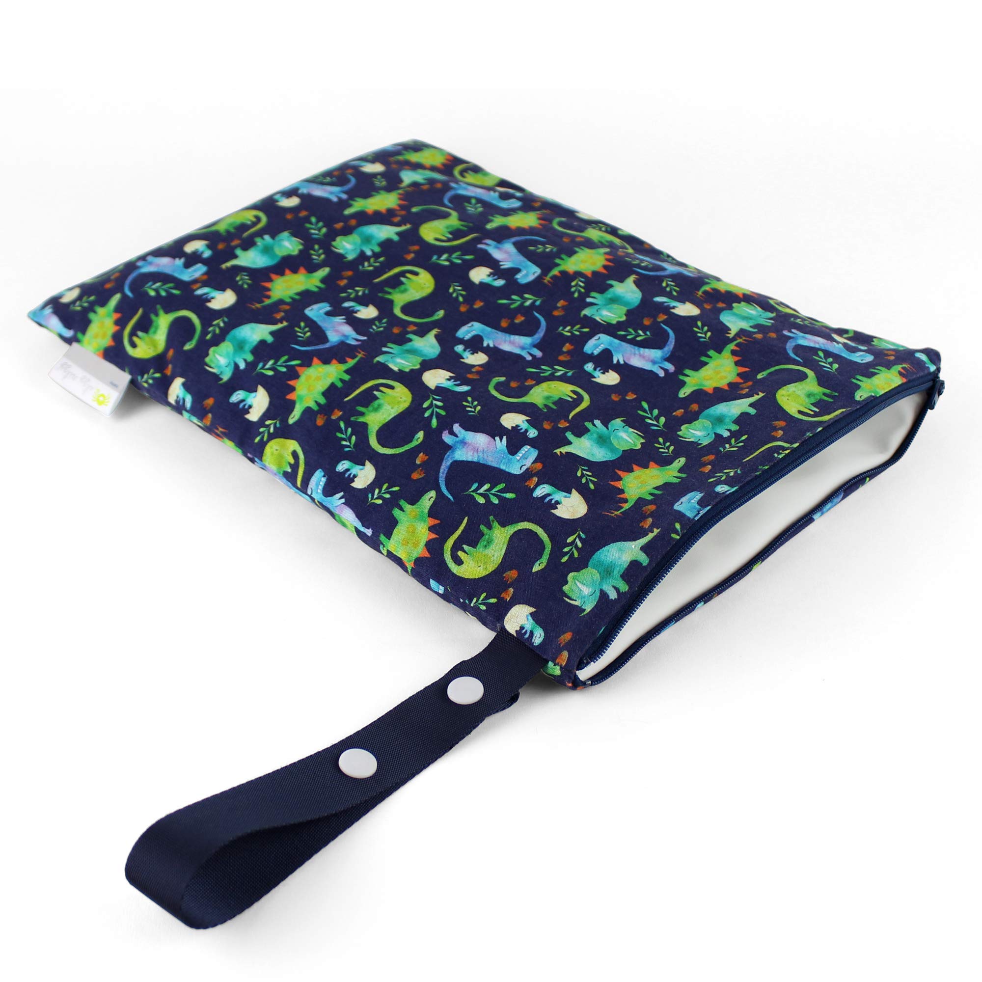 Itzy Ritzy Waterproof Wet Bag with Handle - Reusable & Washable Travel Wet Bag for Swimsuits, Diapers, Gym Clothes & Toiletries - 11”x14” Dinosaur Print - Perfect for Pool, Beach, Daycare & Sports