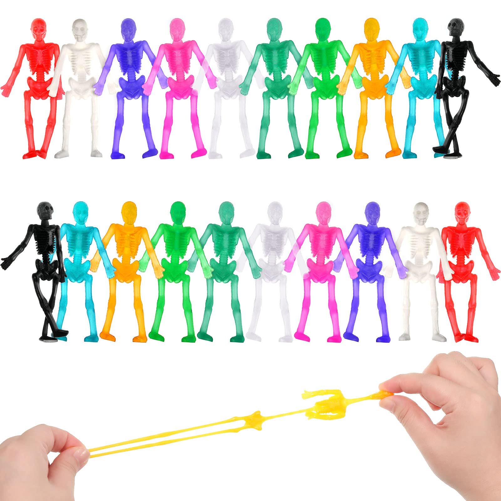 20-Piece Halloween Stretchy Skeleton Toys Set - 10 Glitter Colors Stretchy Skull Toys for Party Favors, Trick or Treat Goodie Bags & Classroom Prizes - Fun Halloween Sticky Toys for Kids, Boys & Girls - Perfect for Halloween Parties, Classroom Activities & Trick-or-Treating