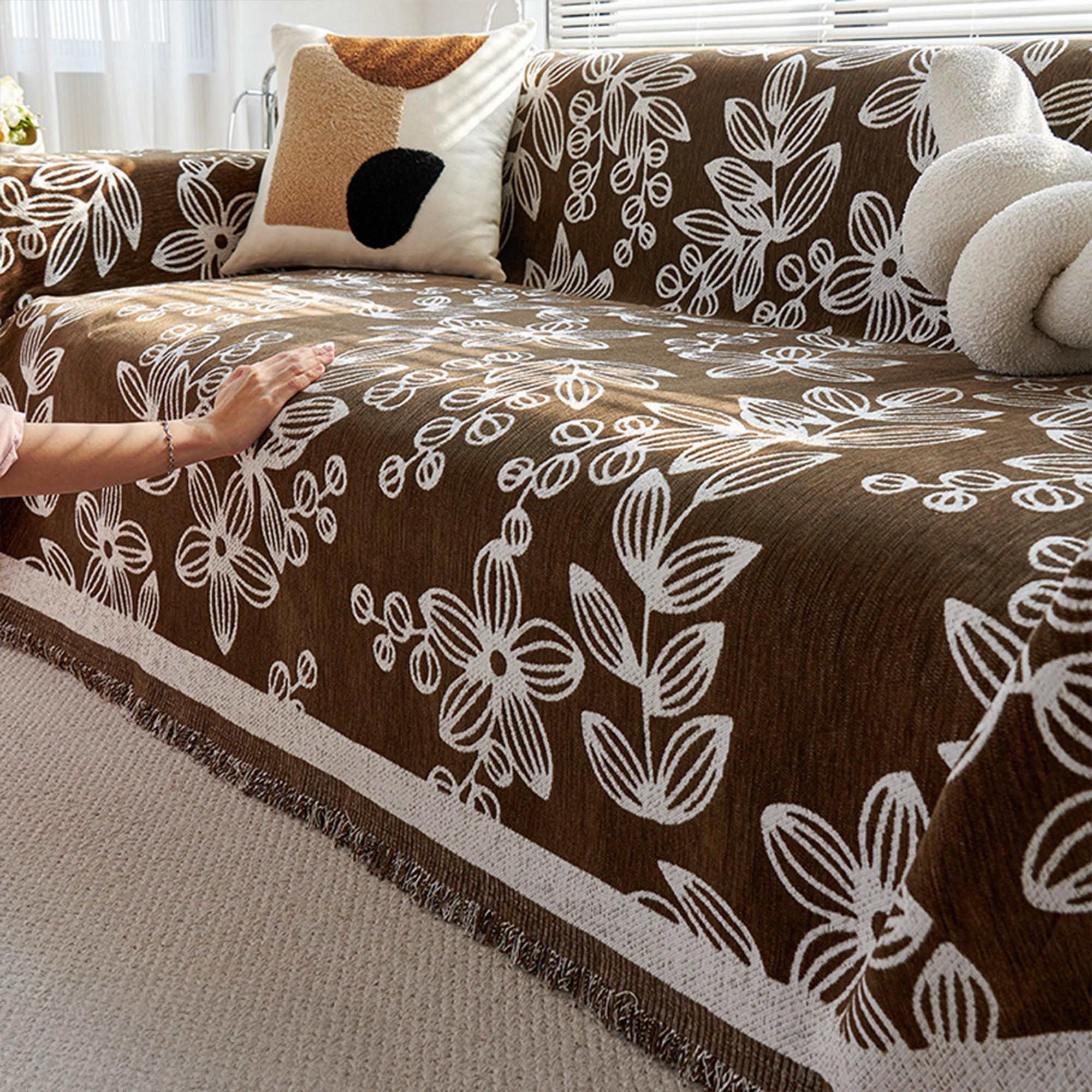 Botanic Bliss Sofa Cover - Soft Stretchable Couch Slipcover for Living Room Furniture Protection - Perfect for Pets, Kids & Daily Use