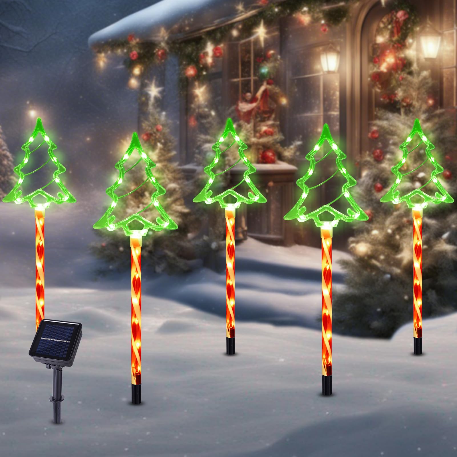 Solar Christmas Pathway Lights Outdoor Decorations - 8 Modes Waterproof LED Garden Stake Lights for Walkway, Yard, Lawn & Porch | Holiday Decor (5-Pack) | Perfect for Xmas Tree, Candy Cane Displays & Winter Garden Illumination