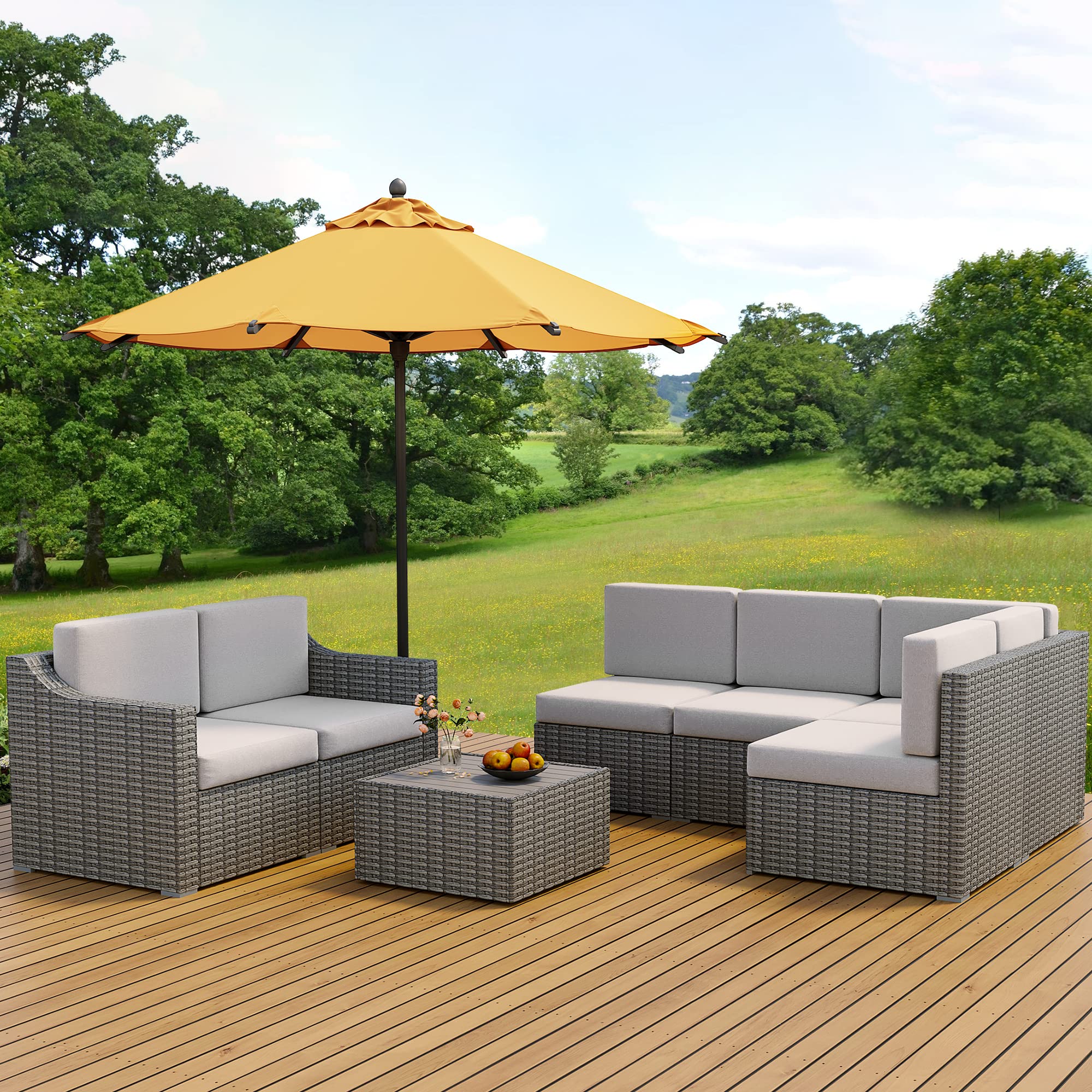 HAPPATIO 7-Piece Patio Conversation Set - All-Weather Rattan Wicker Outdoor Sectional Sofa with Multiple Combination Options (Gray/Beige) - Perfect for Backyard, Garden, Poolside, and Patio Relaxation
