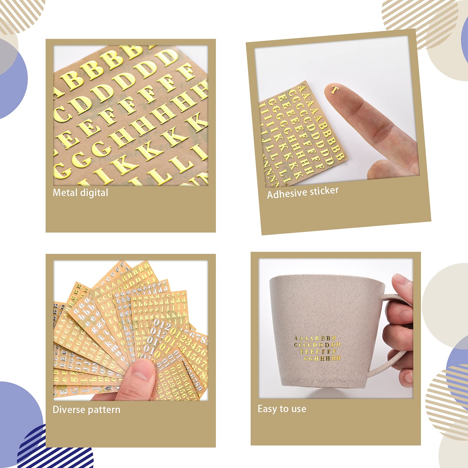 Outus 18 Sheets Small Letter Stickers - Mini Alphabet & Number Stickers, Self-Adhesive Monogram Letters for Scrapbooking, Arts & Crafts (Gold, Silver) - Perfect for DIY Projects, Card Making, and Home Decor