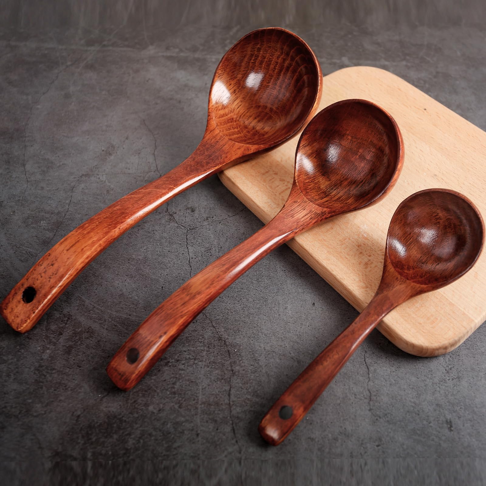 HANSGO 3-Piece Natural Teak Wooden Spoon Set - Non-Stick Cooking Utensils for Soup, Stirring & Serving | Durable Kitchen Tools for Baking, Sauteing & Everyday Cooking