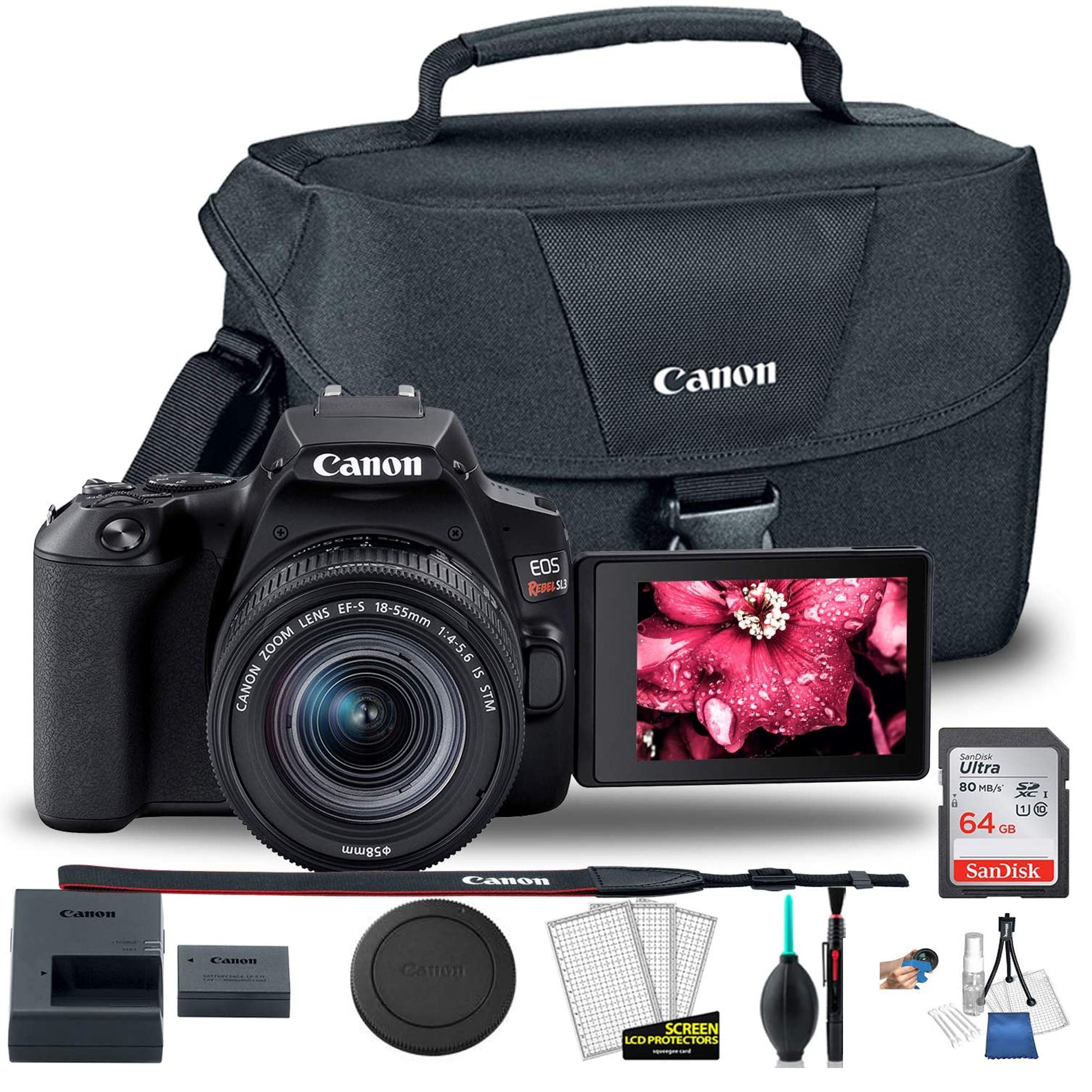 Canon EOS Rebel SL3/250D DSLR Camera with 18-55mm Lens Kit - Includes Camera Bag, 64GB SD Card & Cleaning Kit | Perfect for Travel Photography, Vlogging & Beginner Photographers