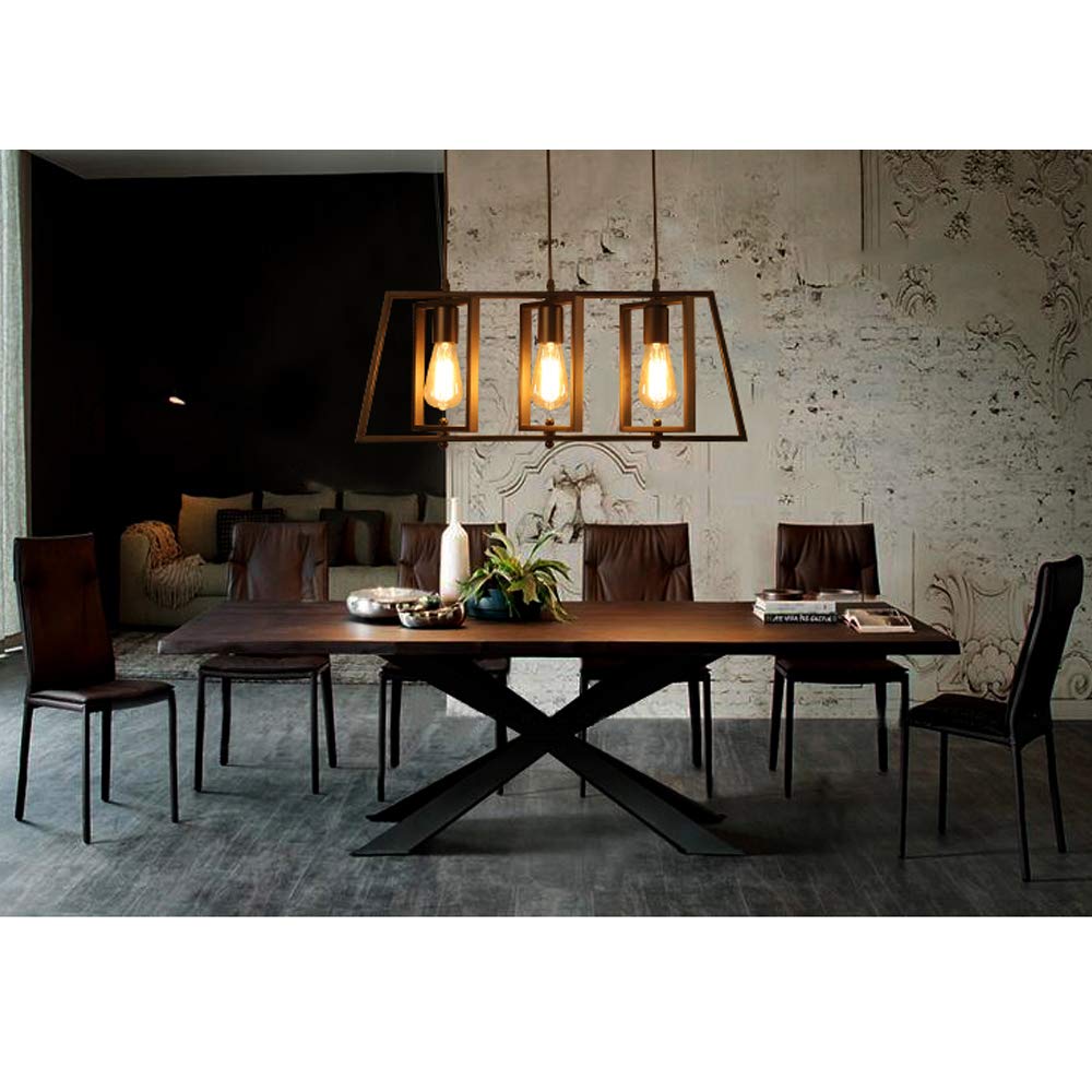 LITFAD Black Trapezoid Kitchen Island Chandelier - 3-Light Industrial Pendant Lighting, Modern Ceiling Hanging Fixture for Dining Table, Living Room & Restaurant | Perfect for Farmhouse, Loft & Industrial Decor