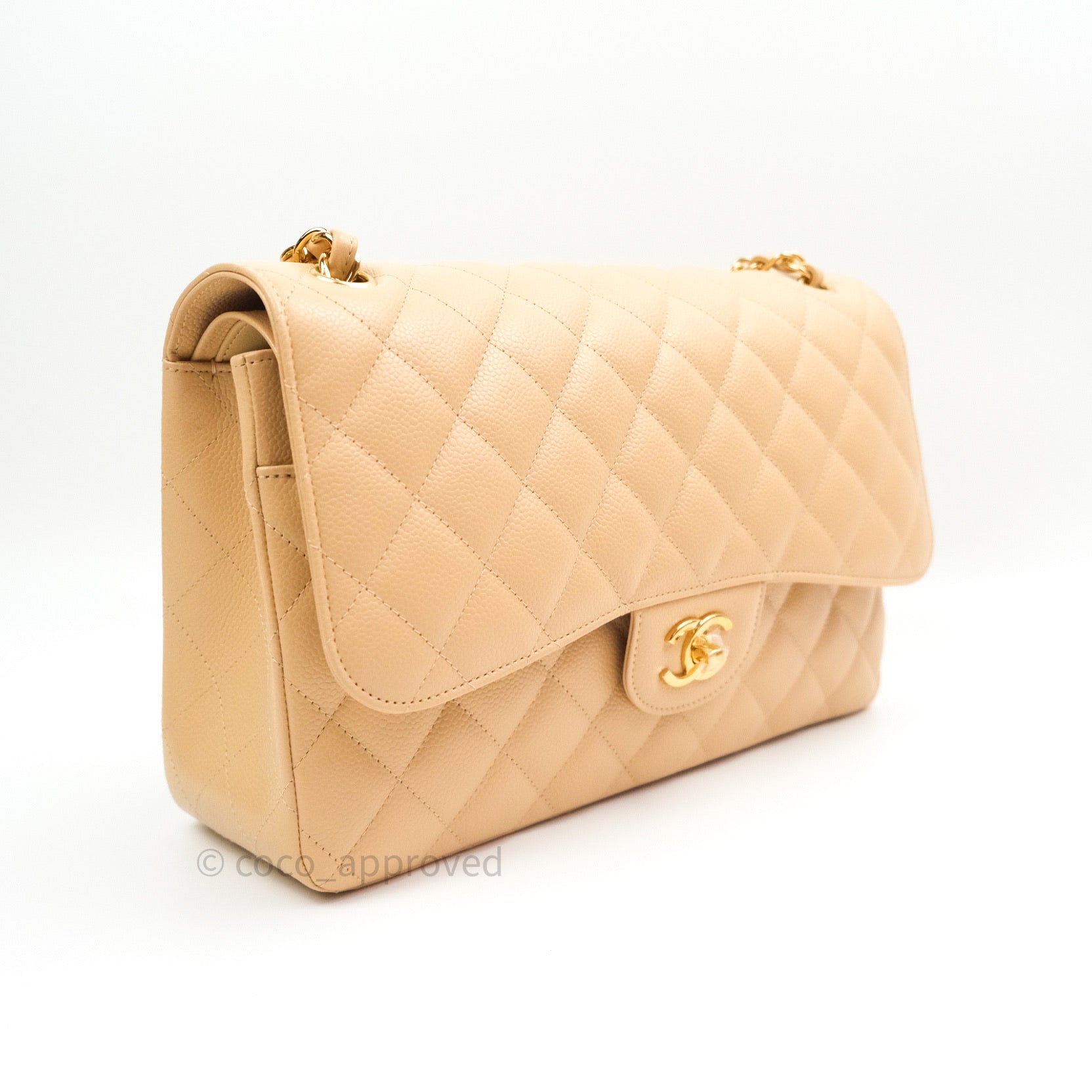 Chanel Classic Jumbo Double Flap Bag Beige Caviar Leather with Gold Hardware - Luxury Designer Handbag for Women, Perfect for Parties & Special Occasions