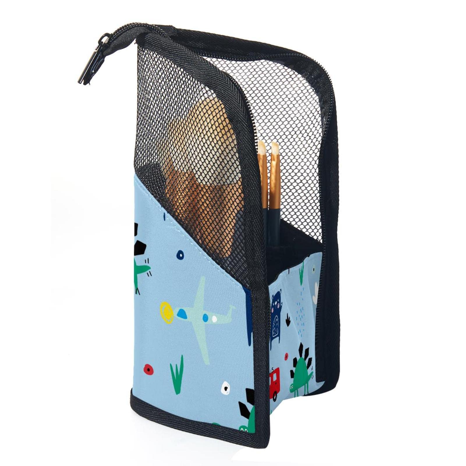 Professional 12-Piece Cosmetic Brush Set with Dinosaur Stand-up Holder - Travel Makeup Organizer Pouch for Women & Girls - Perfect for Home, Salon, and On-the-Go Beauty Touch Ups