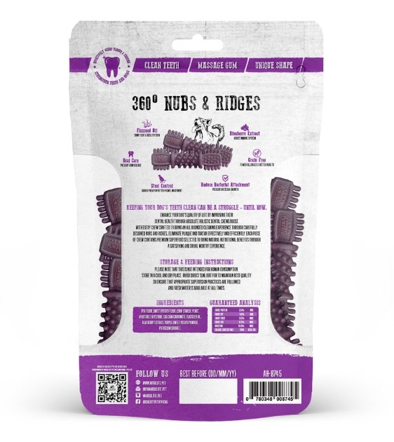 Absolute Holistic Petite Dental Dog Chews - Blueberry Flavor | Natural Teeth Cleaning Treats for Small Dogs | Perfect for Training, Teething & Oral Health Care