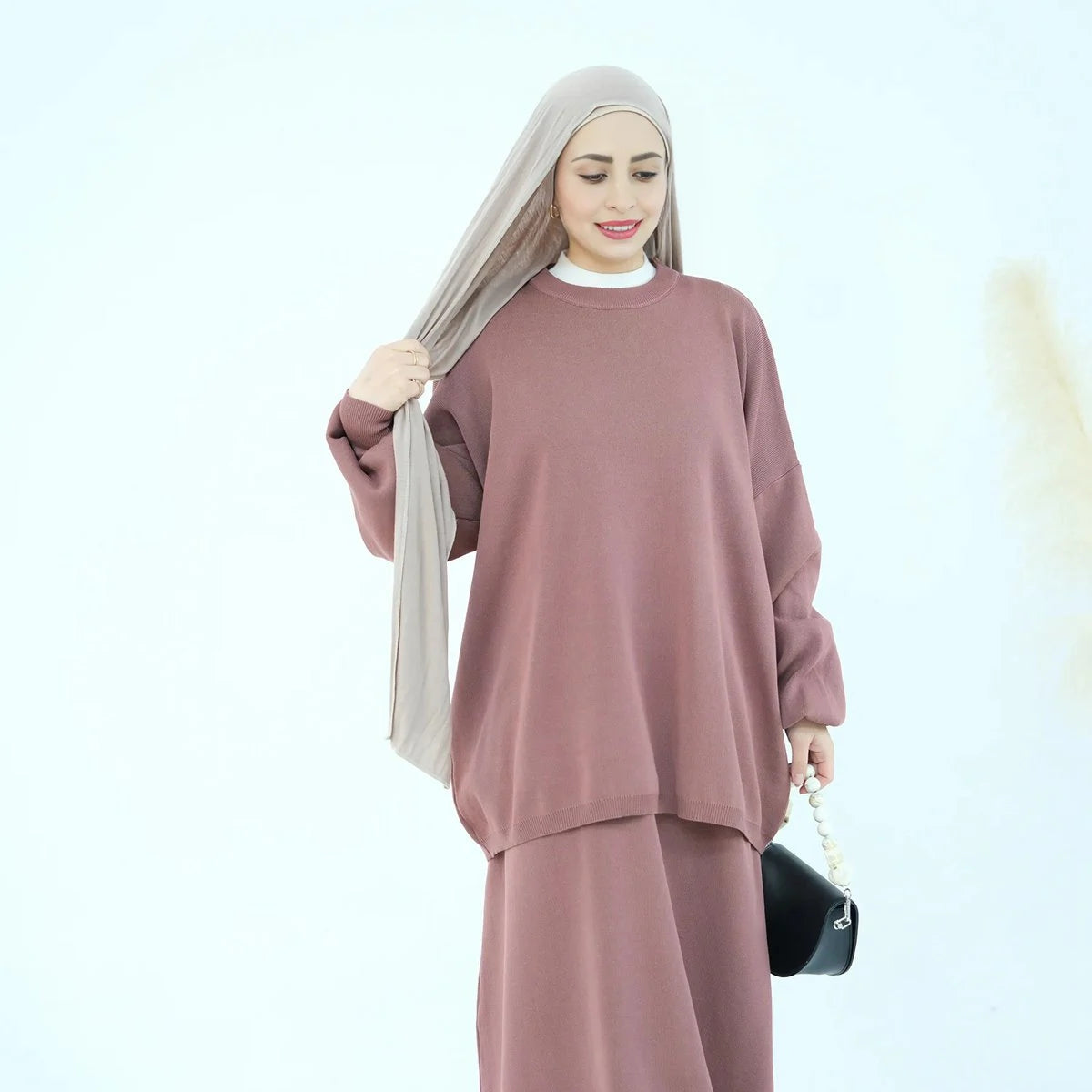 Winter Fall 2-Piece Knitted Top and Skirt Set - Modest Fashion Outfit for Women | Cozy Office Wear & Casual Street Style