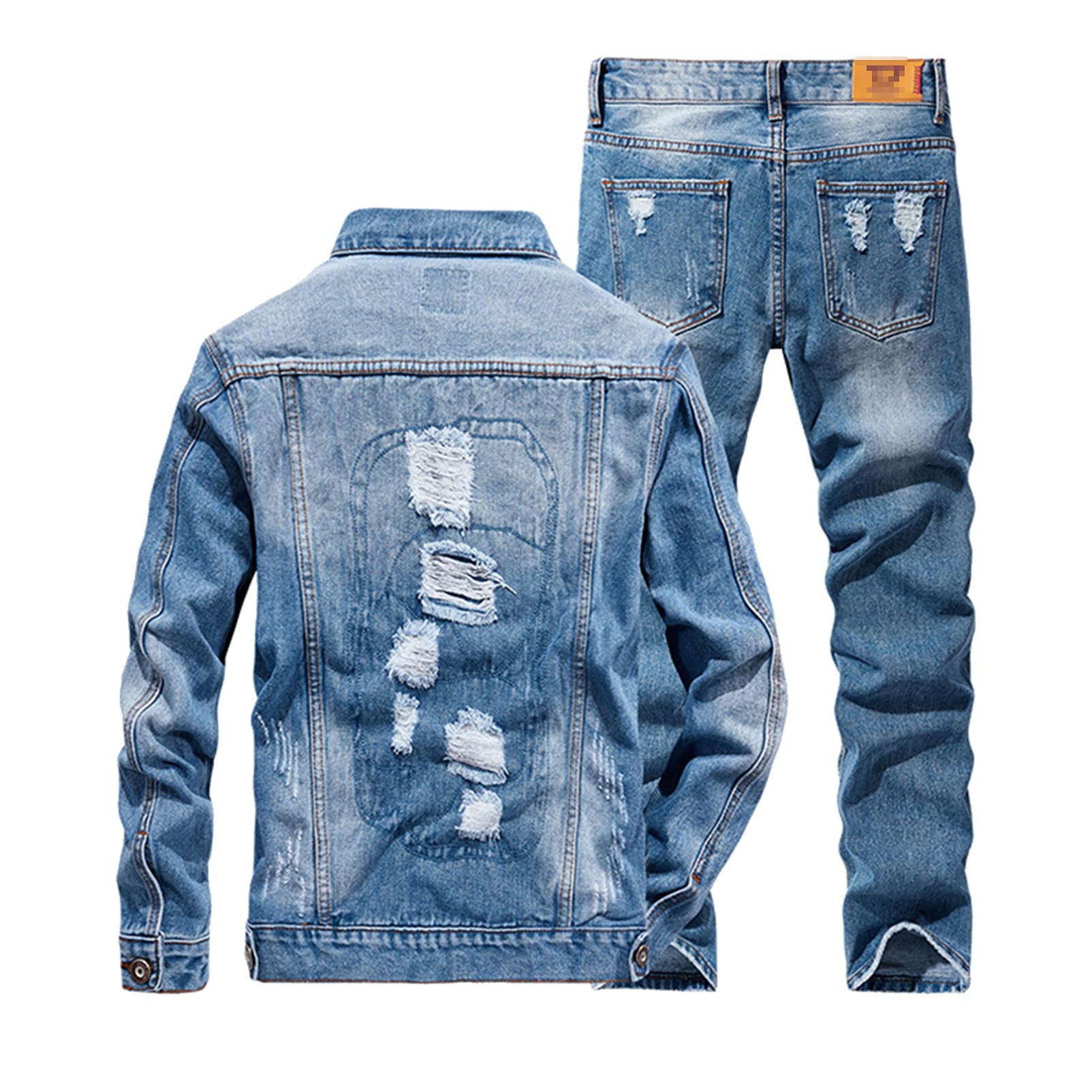 Stylish Couple's Distressed Denim Jacket & Jeans 2-Piece Set for Spring & Fall | Trendy Ripped Long Sleeve Outfit for Casual Wear | Perfect for Date Nights, Street Fashion & Matching Couple Looks