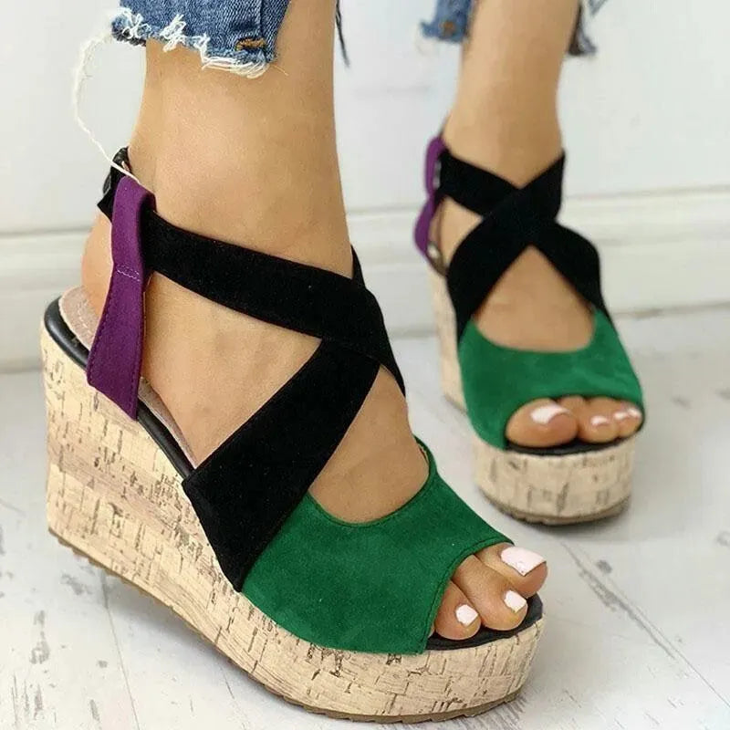Stylish Patchwork Wedge Sandals for Women - Comfortable Summer Walking Shoes - Perfect for Beach, Vacation & Casual Outings