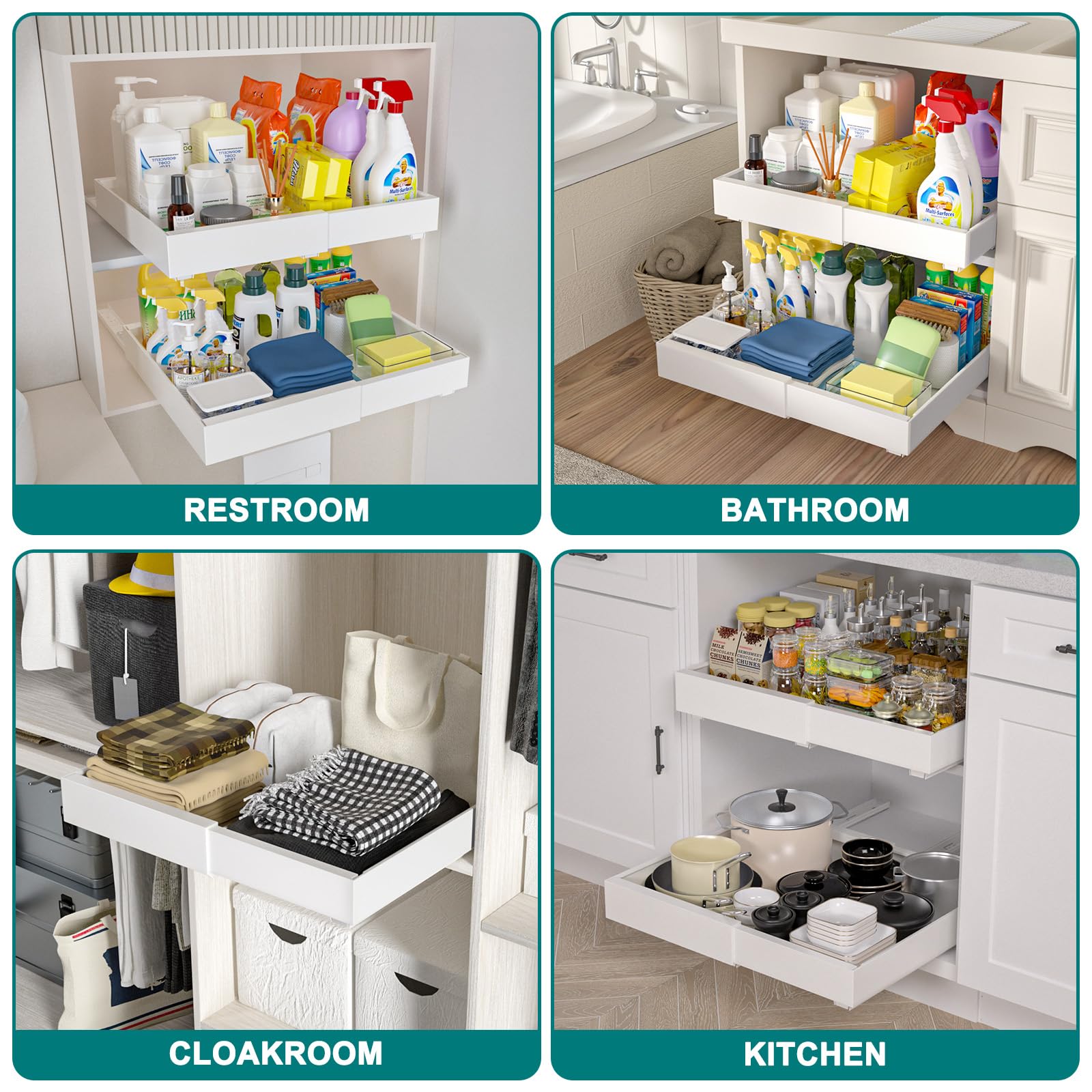 2 Pack Pull Out Cabinet Organizer - Expandable Width (12.6