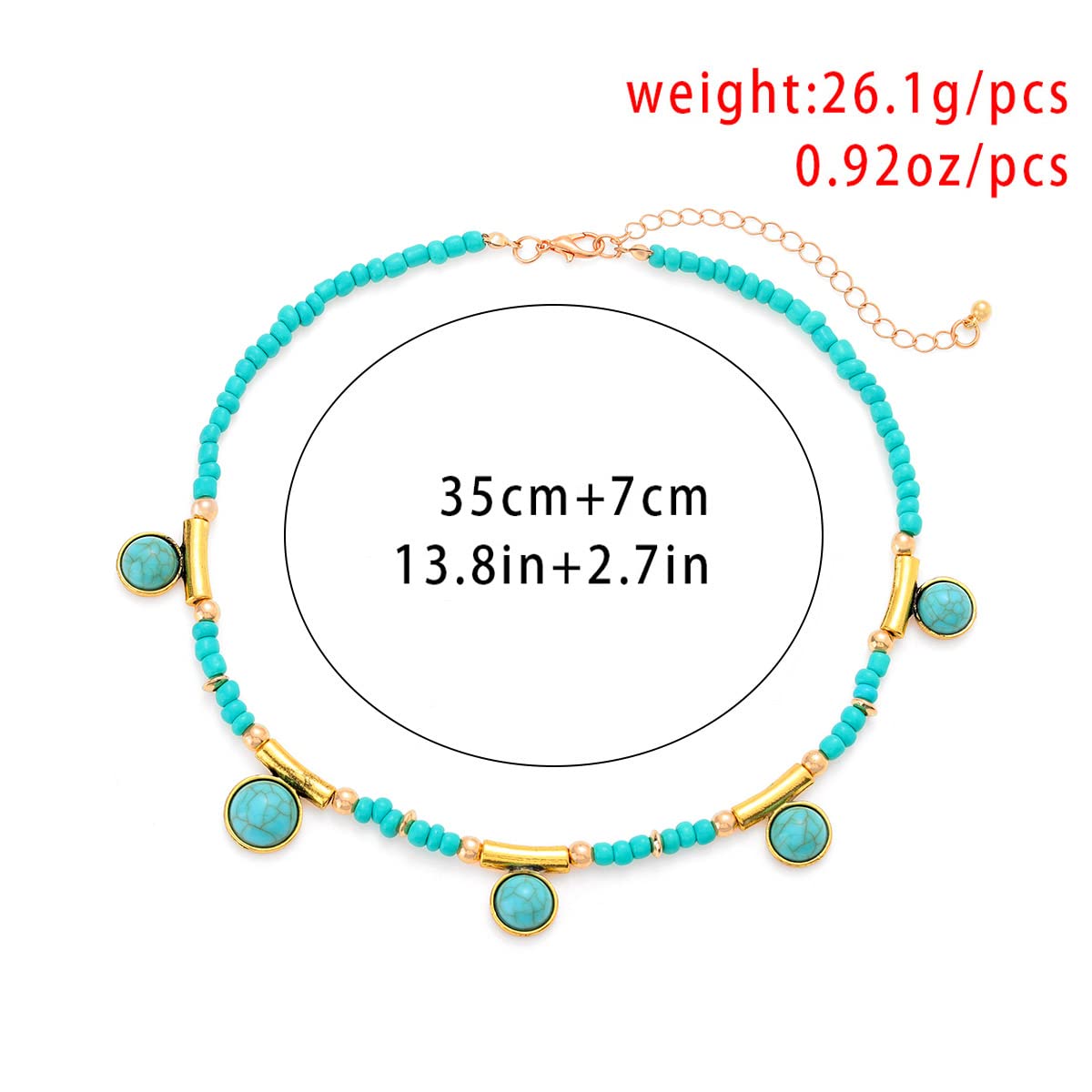 Boho Layered Necklace - Gold Adjustable Beach Necklace with Green Beads & Heart Pendant - Retro Jewelry for Women & Girls - Perfect for Summer Outfits, Vacations & Boho Fashion