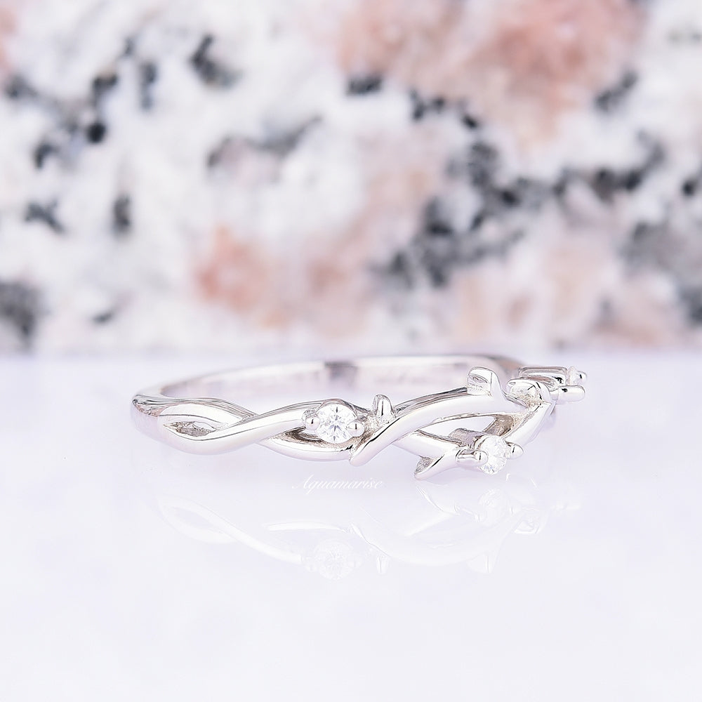 Moissanite Leaf Wedding Band Ring for Women - Sterling Silver 925 Elegant Nature-Inspired Jewelry - Perfect for Bridal, Anniversary, and Everyday Wear