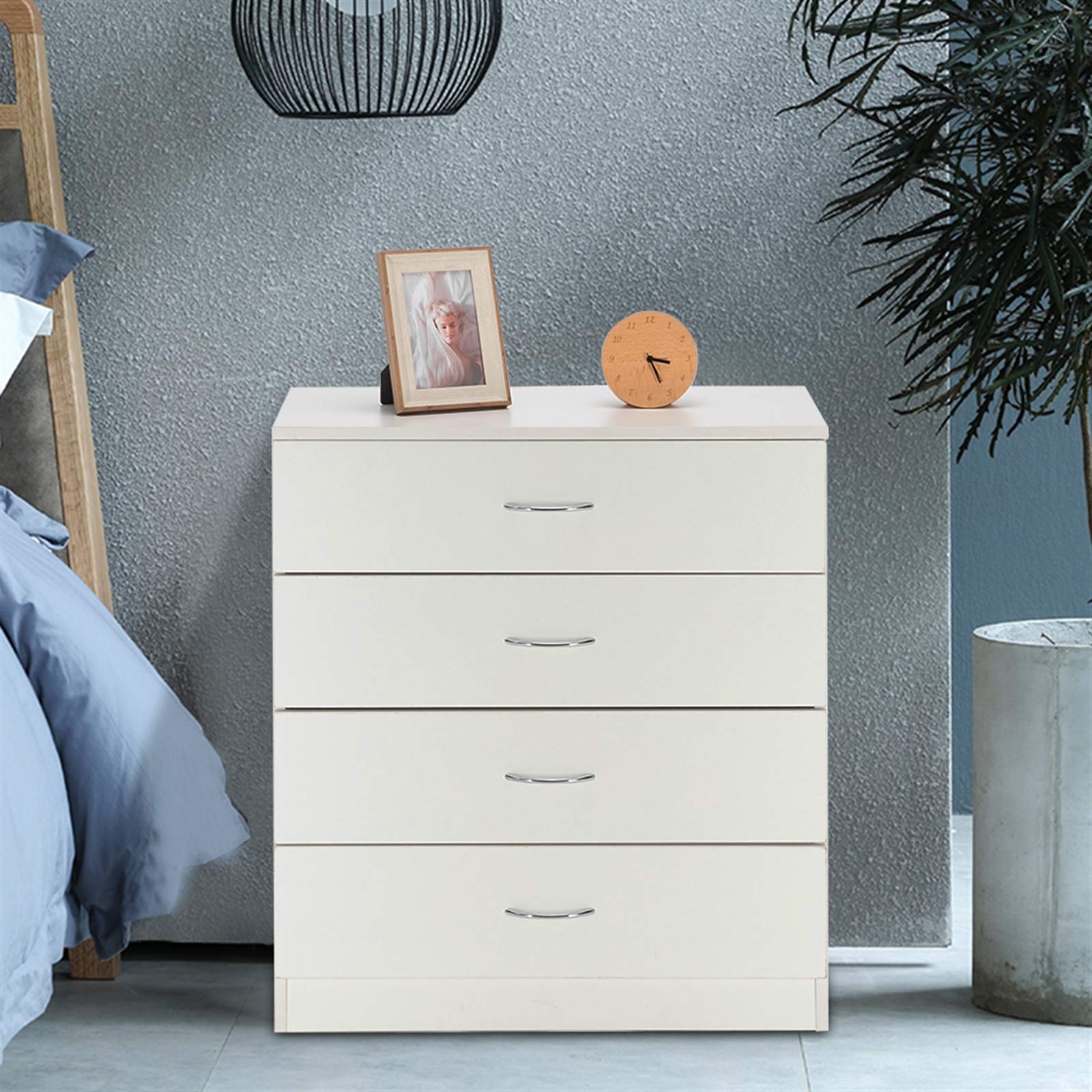 4-Drawer Free-Standing Storage Cabinet Organizer - White Wooden Dresser Chest for Bedroom, Hallway & Entryway - Perfect for Clothes, Toys & Home Organization