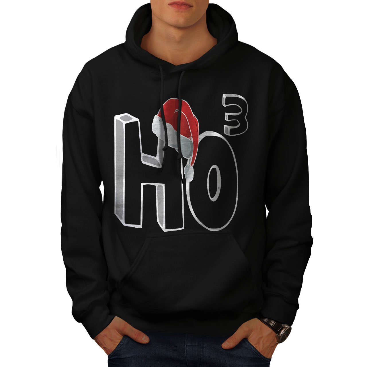 Wellcoda Men's Christmas Hoodie with Santa Hat - Festive Holiday Pullover Sweatshirt for Xmas Parties & Winter Family Gatherings