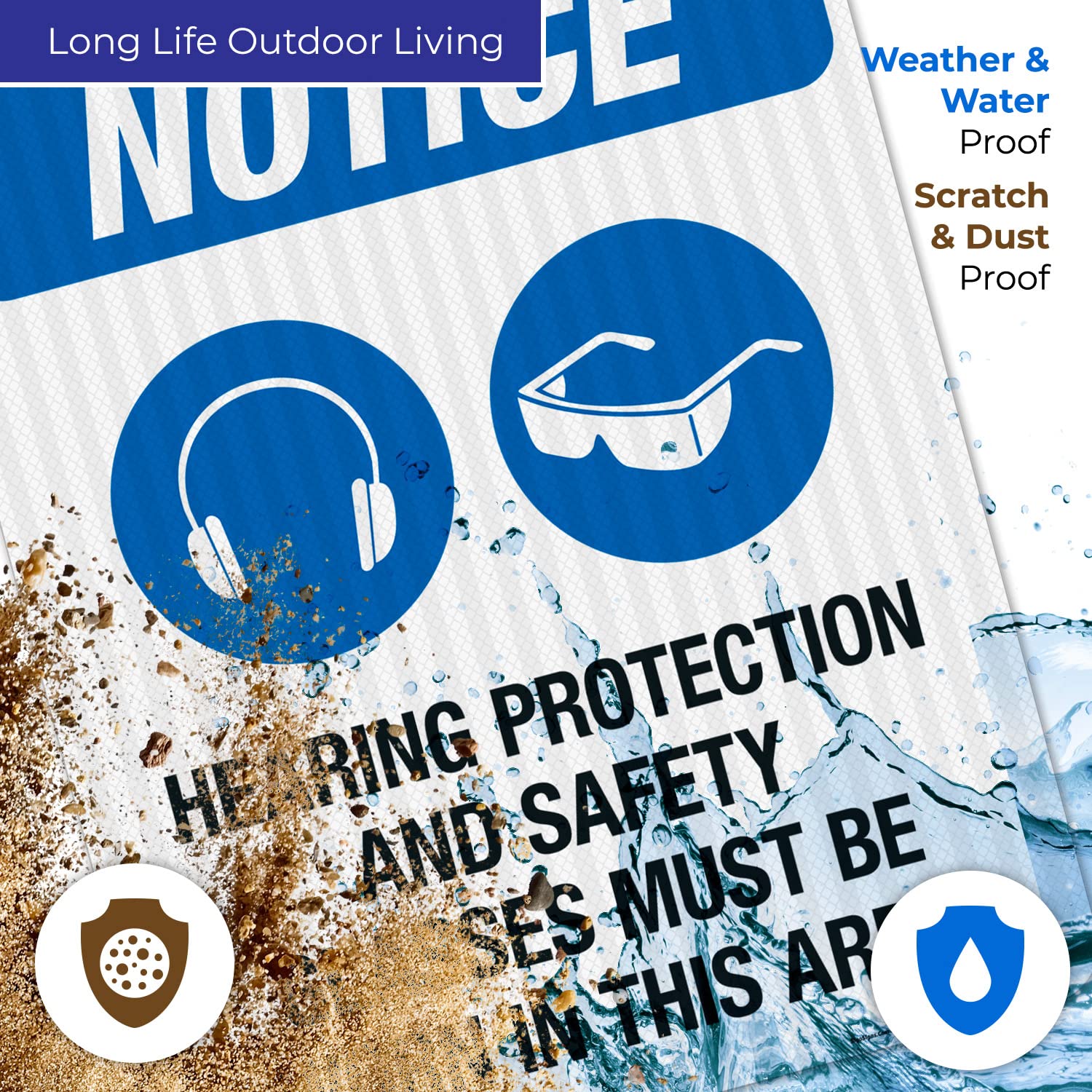 OSHA Compliant Safety Sign - 24x30 Inches 'Hearing Protection and Safety Glasses Required' Reflective Aluminum Sign | 3M EGP .080 Thick, Fade Resistant for Indoor/Outdoor Use | Made in USA | Perfect for Construction Sites, Factories & Hazardous Work Areas