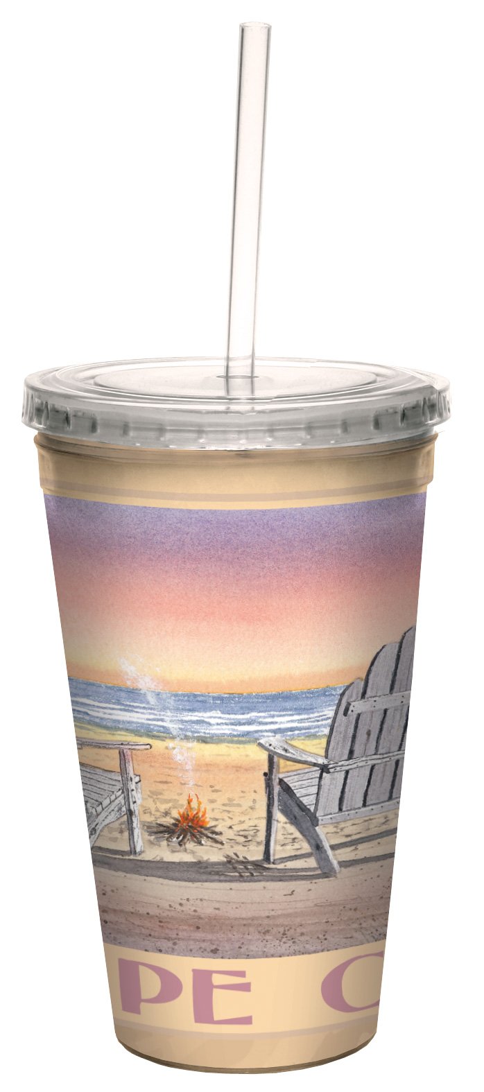 David Bartholet Artful Traveler 16oz Double-Walled Insulated Cool Cup with Reusable Straw - Tree-Free Greetings cc33011 Coastal Cape Cod Beach Chair Design - Perfect for Beach Trips, Picnics & Outdoor Adventures