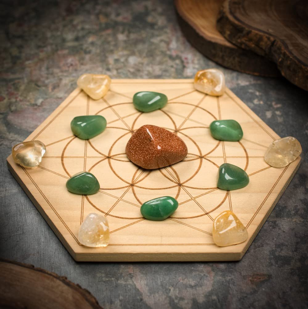 Attract Abundance Mini Crystal Grid Set - Goldstone, Citrine & Aventurine Stones for Manifestation | Feng Shui Home Decor, Meditation & Spiritual Healing