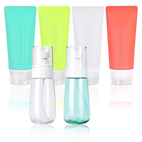 Premium 6-Pack Leakproof Silicone Travel Bottles Set - Refillable Squeezable Toiletry Containers with Durable Storage Bag | Ideal for Business Travel, Vacation, Gym, Camping & Daily Essentials Organization