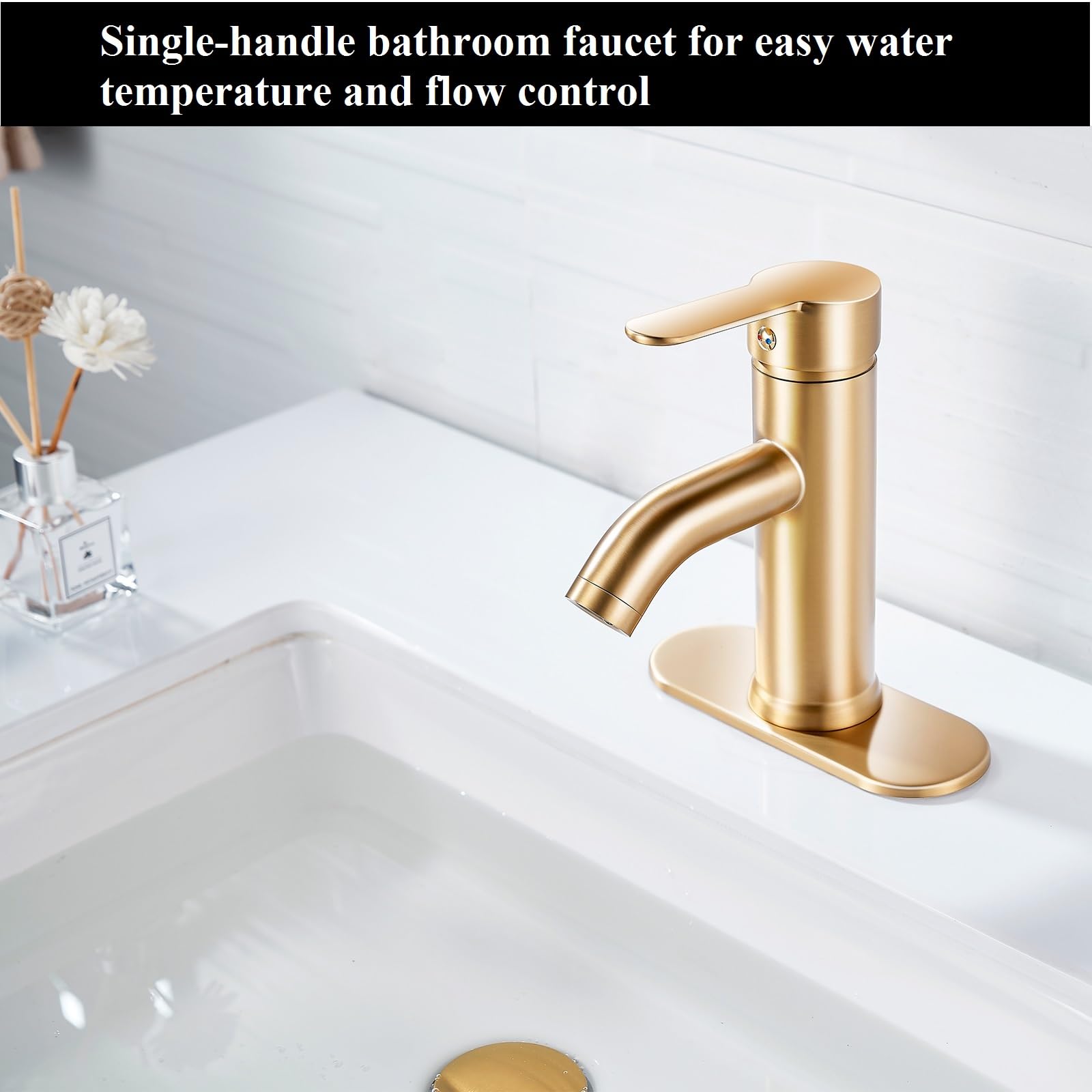 Brushed Gold Single Handle Modern Bathroom Faucet - 1 or 3 Hole Installation with Pop-Up Drain - Perfect for Vanity Wash Basin, RV Sink & Small Space Bathrooms (Brushed Gold, Short)