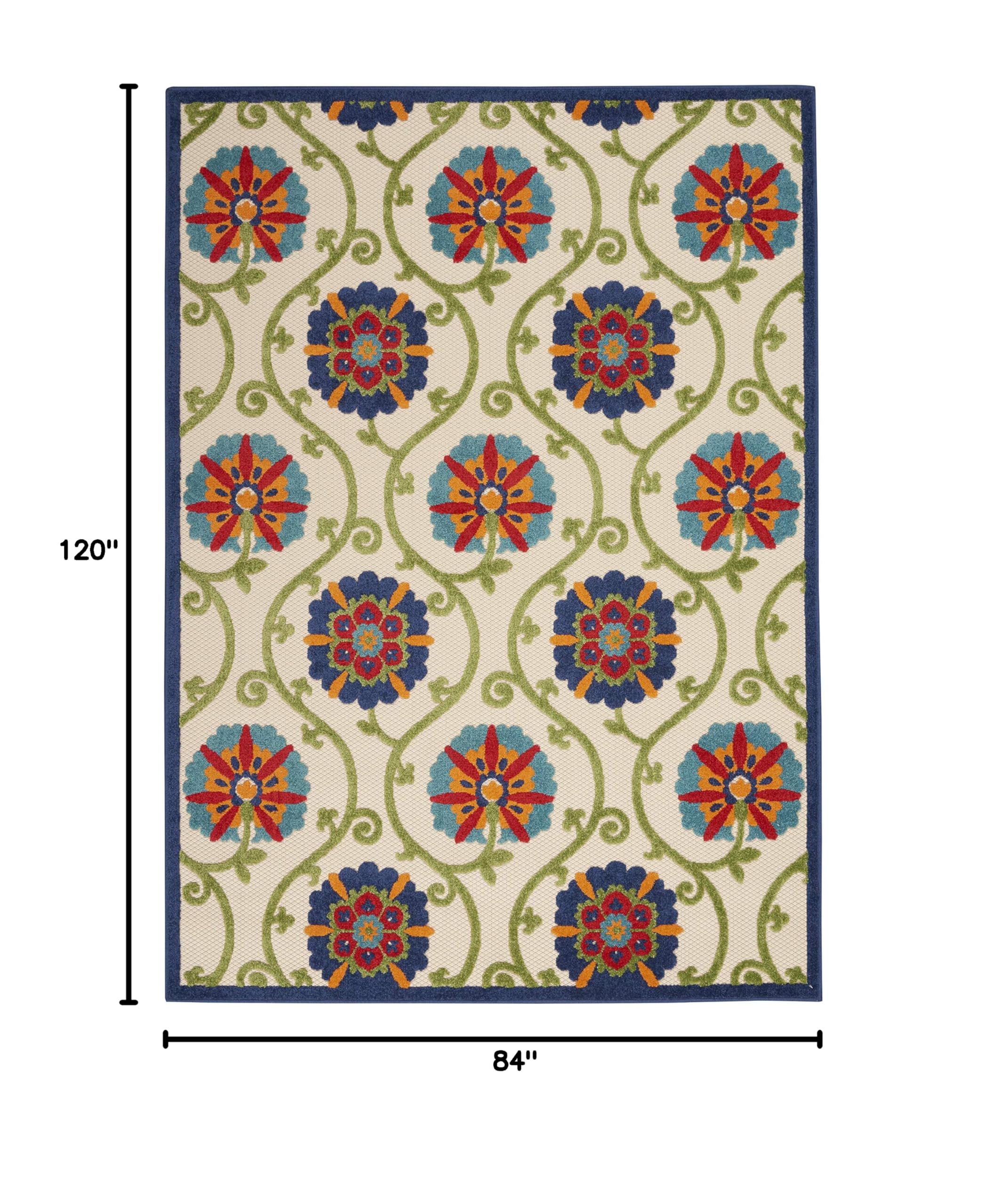Nourison Aloha Indoor-Outdoor 7' x 10' Area Rug - Blue & Multicolor Design, Easy to Clean, Non-Shedding | Perfect for Bedroom, Living Room, Dining Room, Deck, Backyard & Patio (7x10)