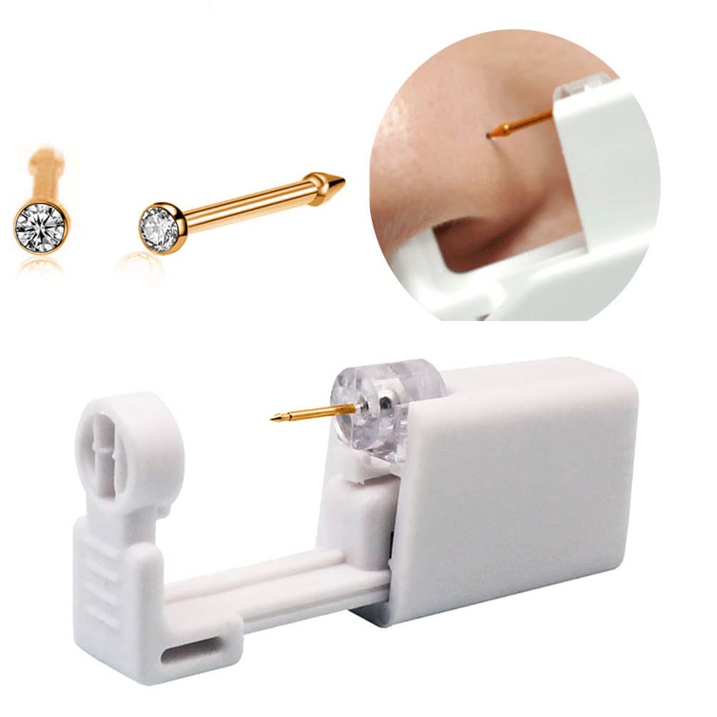 Professional Nose Piercing Kit with Gold Plated Gun - Safe & Sterile Self Piercing Tool for Home or Studio Use - Perfect for Cartilage, Septum, and Nostril Piercings
