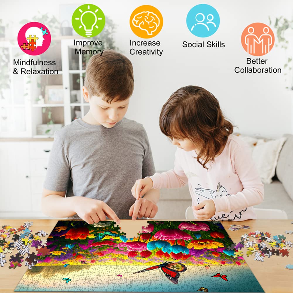 1000 Piece Jigsaw Puzzle for Adults - Colorful Challenging Impossible Puzzle Game for Family - Flowers and Butterflies Design - Perfect for Relaxation, Brain Training & Family Bonding Time
