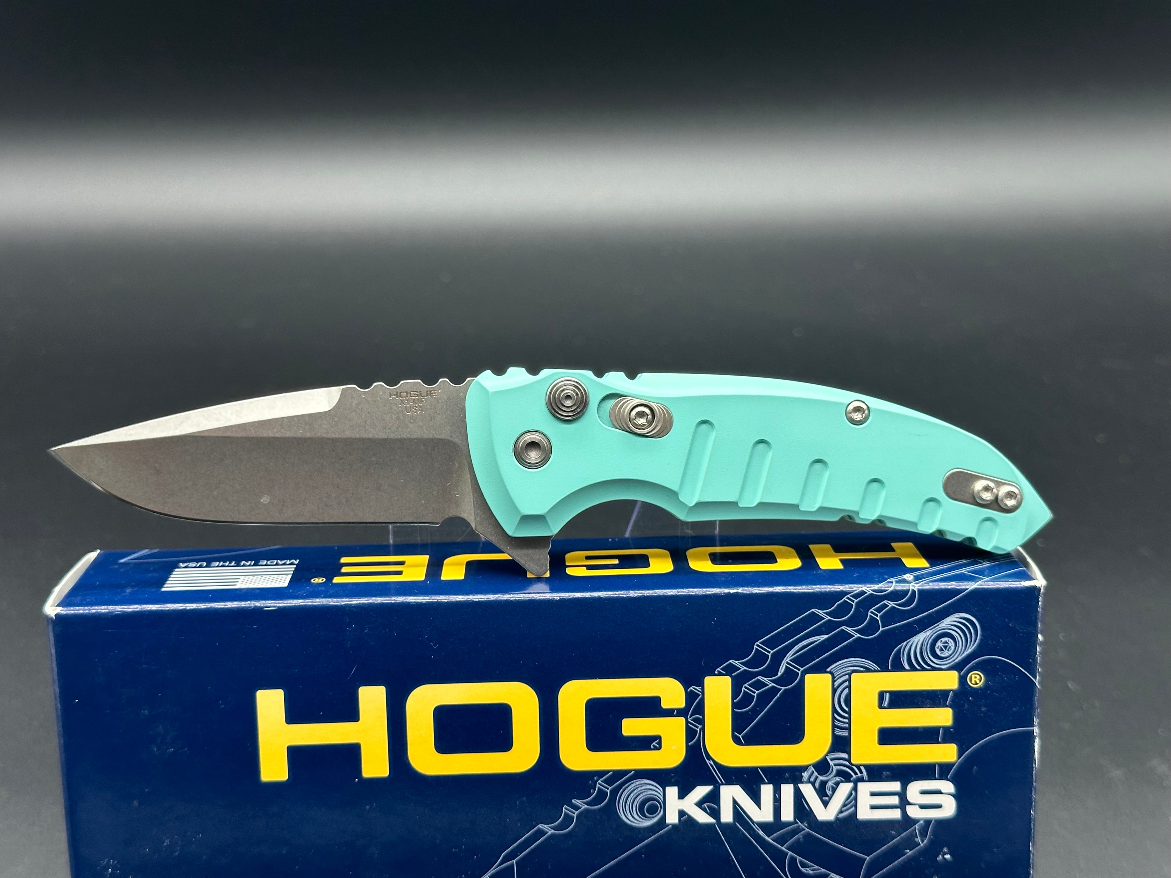 Hogue X1 24123 Microflip Knife - Aquamarine Blue Folding Pocket Knife for EDC, Camping & Outdoor Adventures