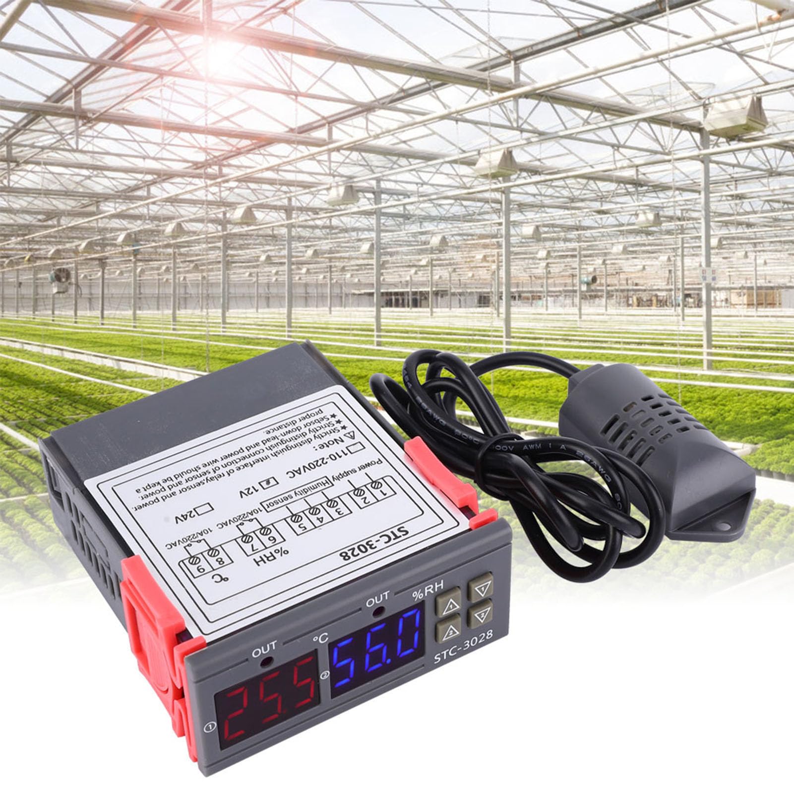 Farm Humidity & Temperature Controller - ABS Plastic with Sensor (12V) for Greenhouse & Storage