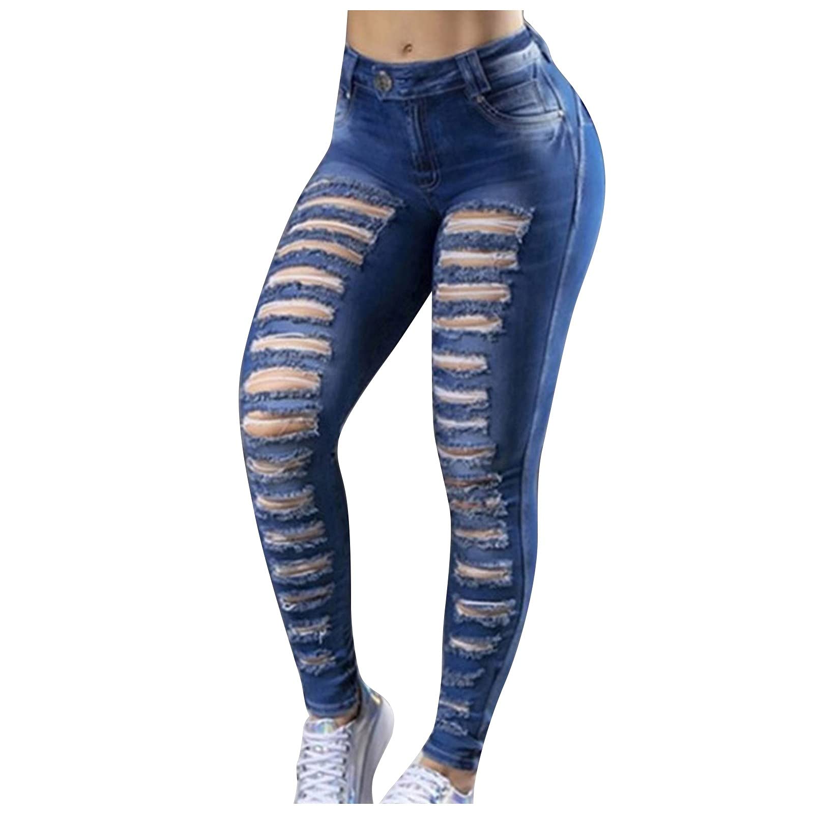 LISTHA Women's Stretch Skinny Jeans - High Waist Lace Pencil Denim Pants for Fitness & Casual Wear | Slim Fit Ripped Hole Design for Everyday Comfort