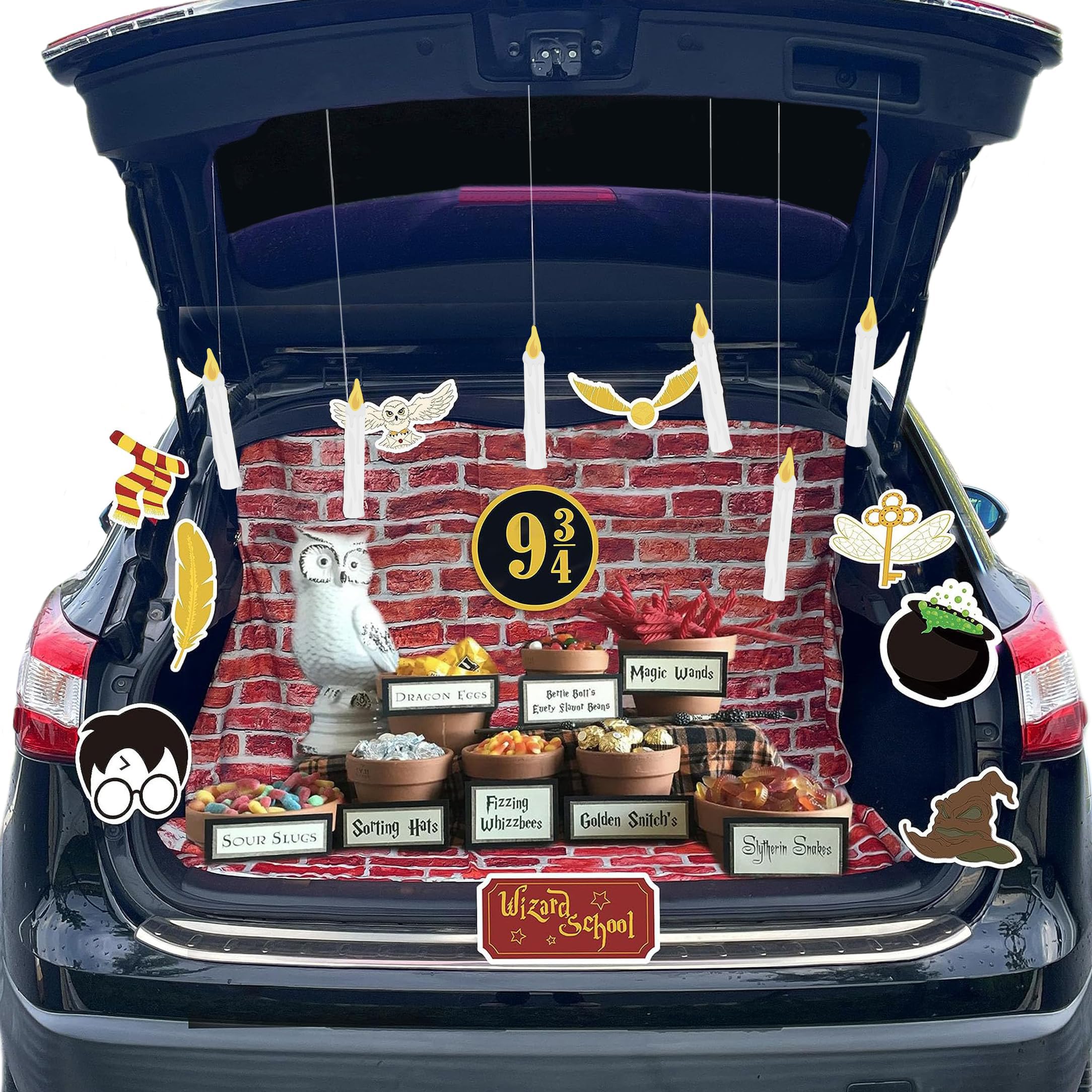 Halloween Trunk or Treat Car Decorations Kit - Floating Candles & Harry Potter Cutouts for SUV Decor - Wizard School Theme Outdoor Party Supplies | Perfect for Halloween Parties, School Events & Neighborhood Trick-or-Treating