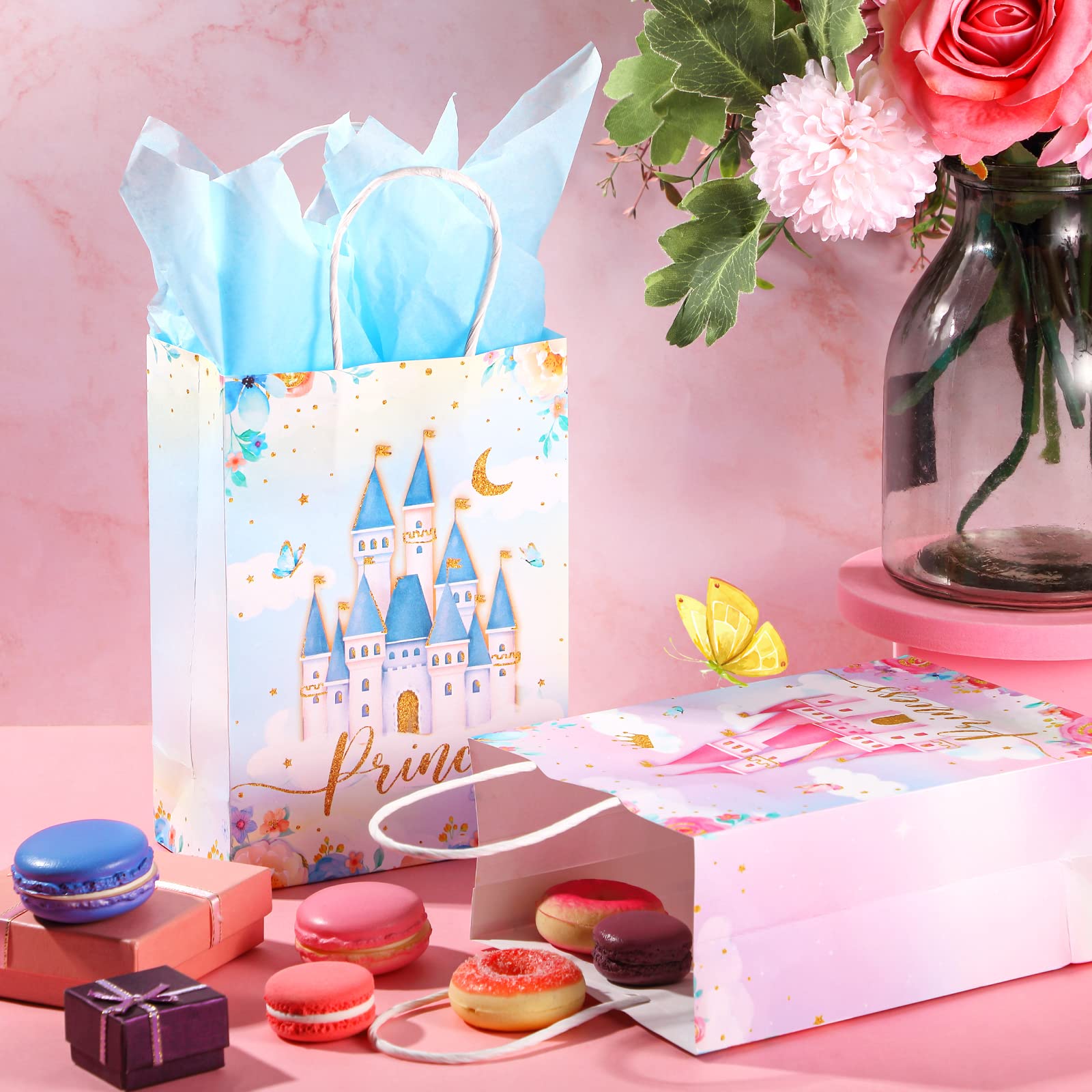 16-Piece Princess & Prince Party Favor Bags - Elegant Goodie Gift Candy Bags for Birthday, Baby Shower, Royal Themed Parties - Perfect for Kids' Celebrations, Gender Reveals & Fairy Tale Events