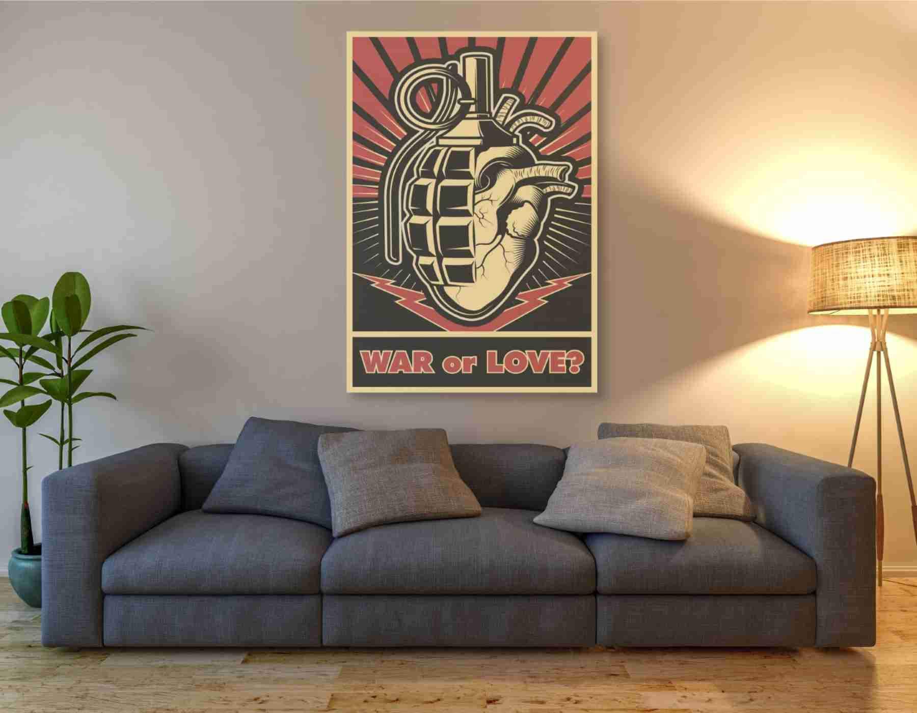 War or Love Canvas Wall Art - 40x60 Inches Large Modern Abstract Painting for Living Room, Bedroom, or Office Decor
