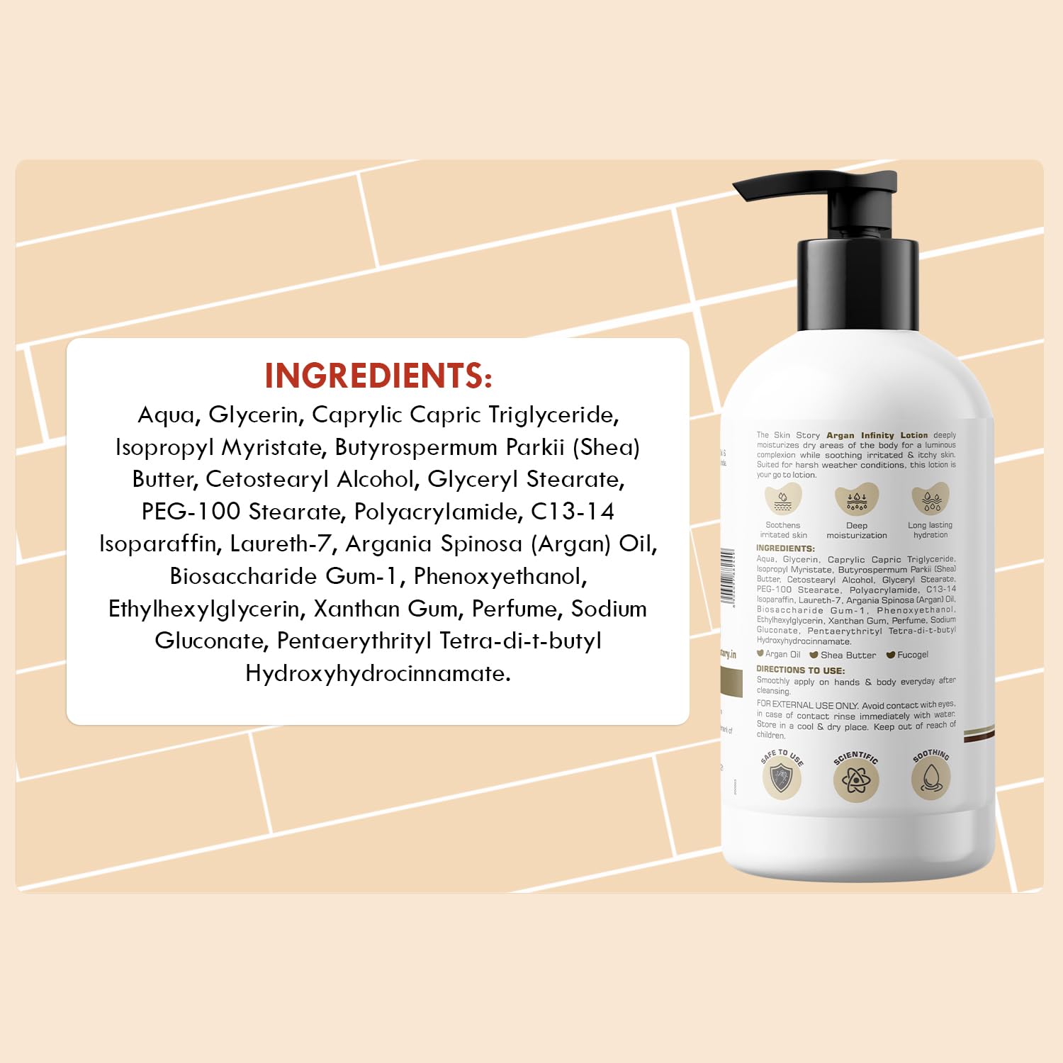 The Skin Story Argan Infinity Body Lotion for Dry Skin - Deep Hydration & Anti-Aging with Argan Oil, Shea Butter & Macadamia Nut Oil | Paraben Free 280ml | Perfect for Daily Moisturizing & Nighttime Skin Repair