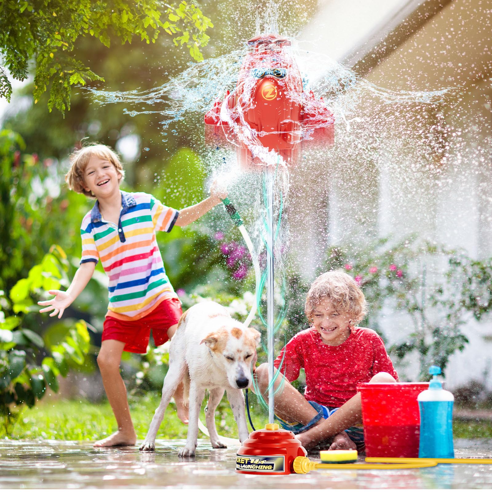Outdoor Water Rocket Sprinkler Launcher Toy for Kids Ages 4-8 - Fun Summer Backyard Water Play & Birthday Gift for Boys & Girls - Perfect for Pool Parties, Garden Games & Outdoor Family Fun
