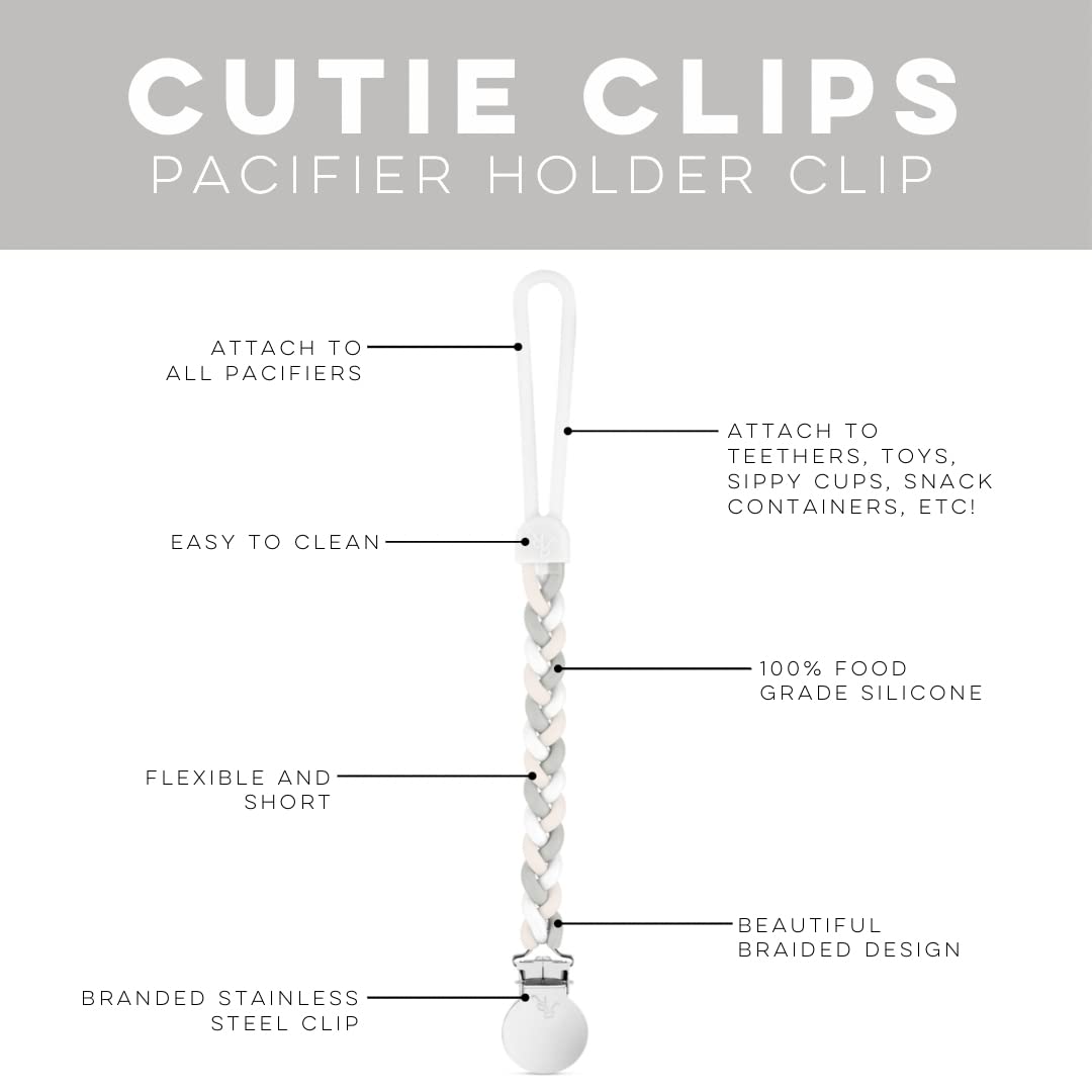 Ryan & Rose Cutie Clip Braided Pacifier Clip - Soft Silicone Teether Holder for Babies (Sand Color) - Perfect for Strollers, Car Seats & Diaper Bags