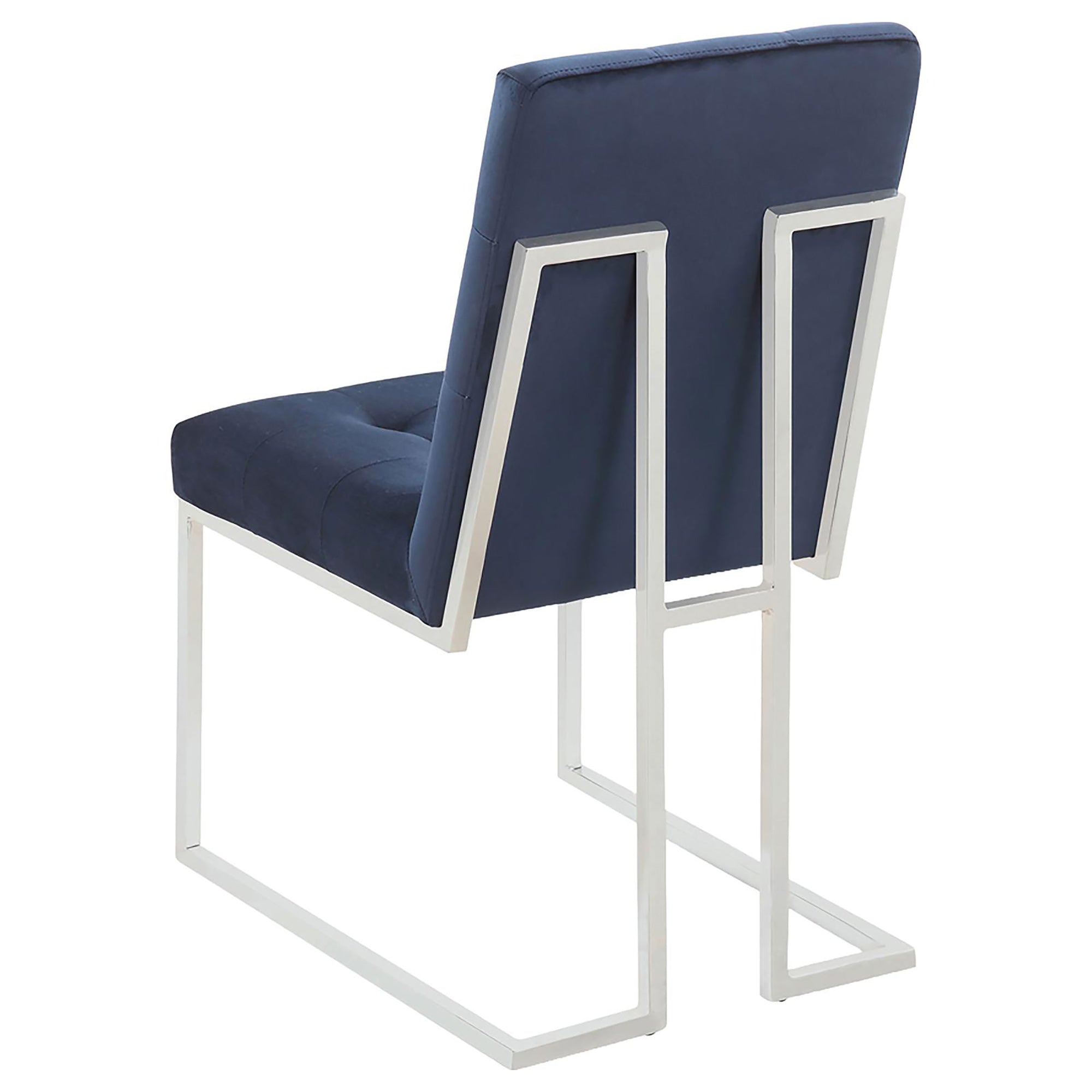 Blue and Chrome Tufted Back Dining Chairs (Set of 2) - Modern Upholstered Kitchen Chairs for Dining Room, Restaurant, or Office - Comfortable & Stylish Seating Solution
