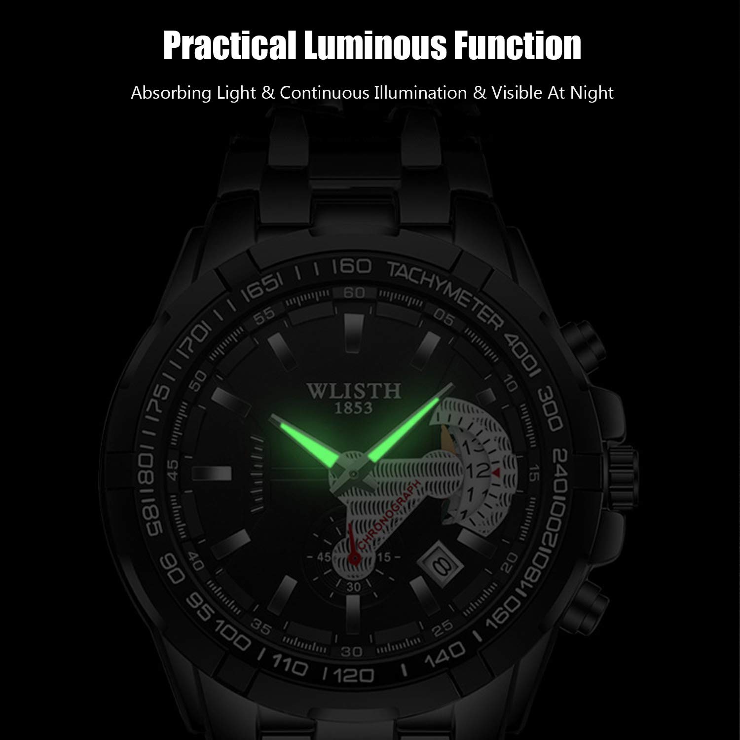 RORIOS Men's Waterproof Analog Quartz Watch with Luminous Hands & Stainless Steel Bracelet - Multi-Function Military Style Wristwatch for Outdoor, Sports & Everyday Wear