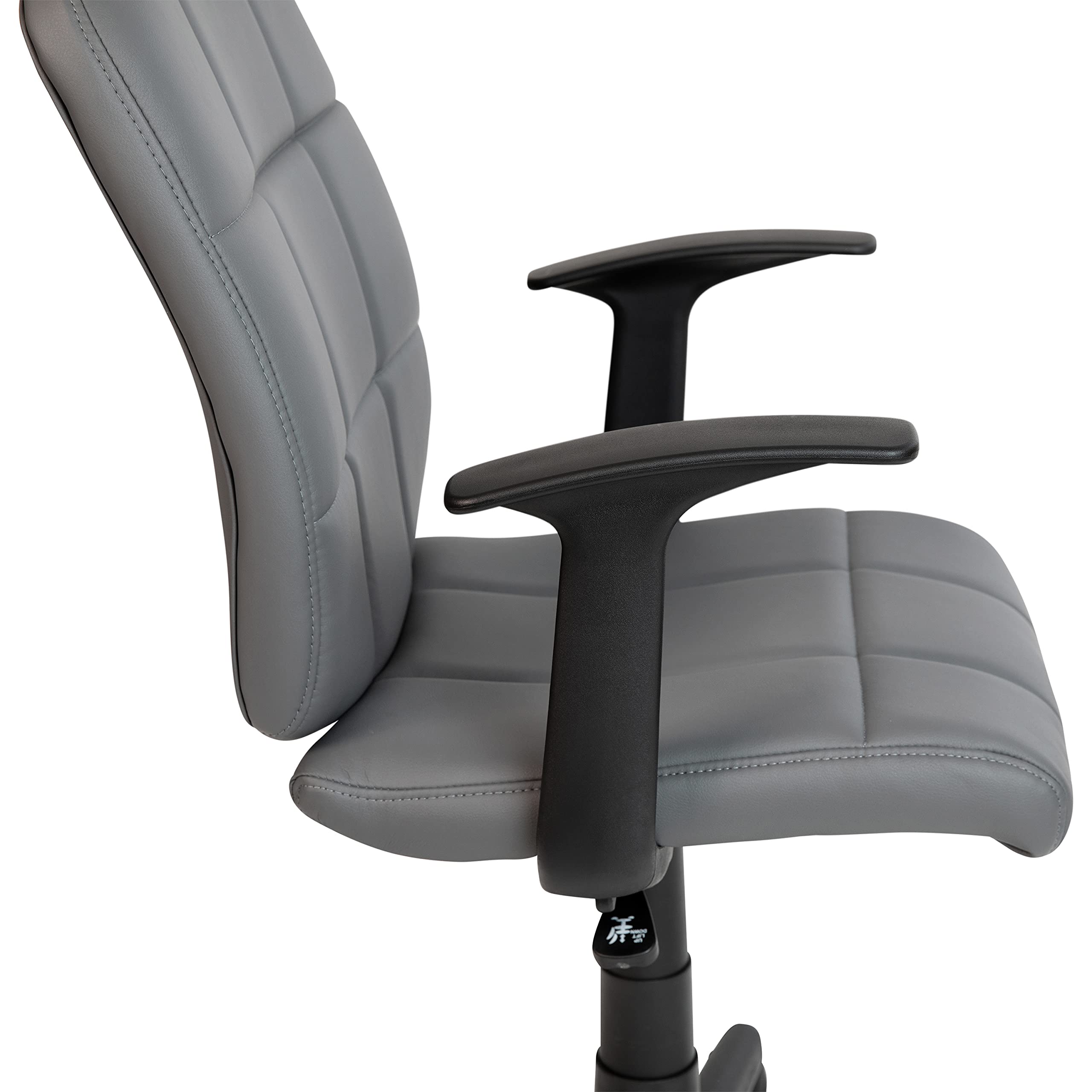 Ergonomic Mid Back Swivel Task Chair with Adjustable Arms - Gray Vinyl Upholstery, Tufted Back & 360° Rotation - Perfect for Office, Home Workspace & Gaming Setup