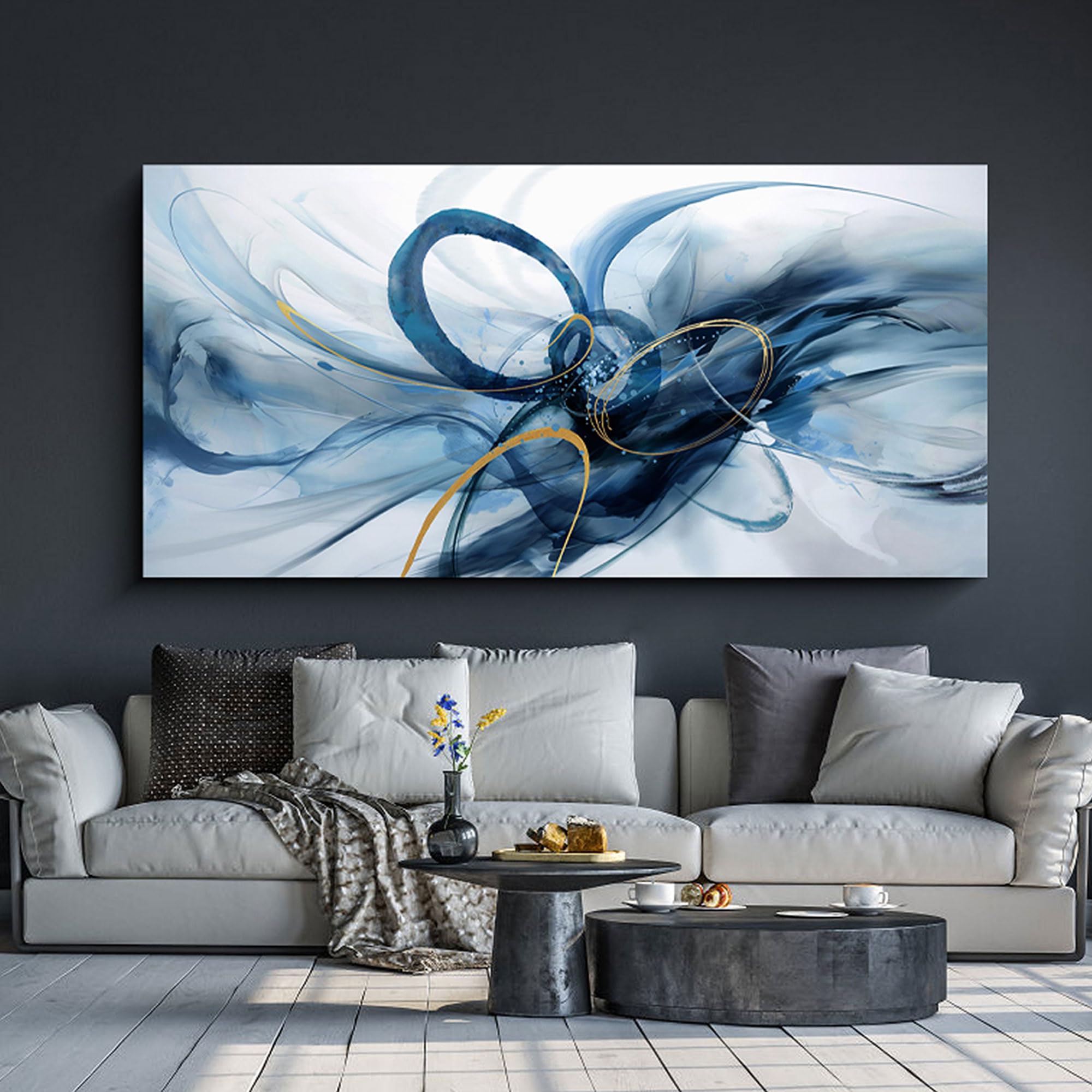 XLSJERST Abstract Blue and White Canvas Wall Art - Modern Home Decor for Living Room, Bedroom & Office | Perfect for Contemporary Spaces & Gift Giving