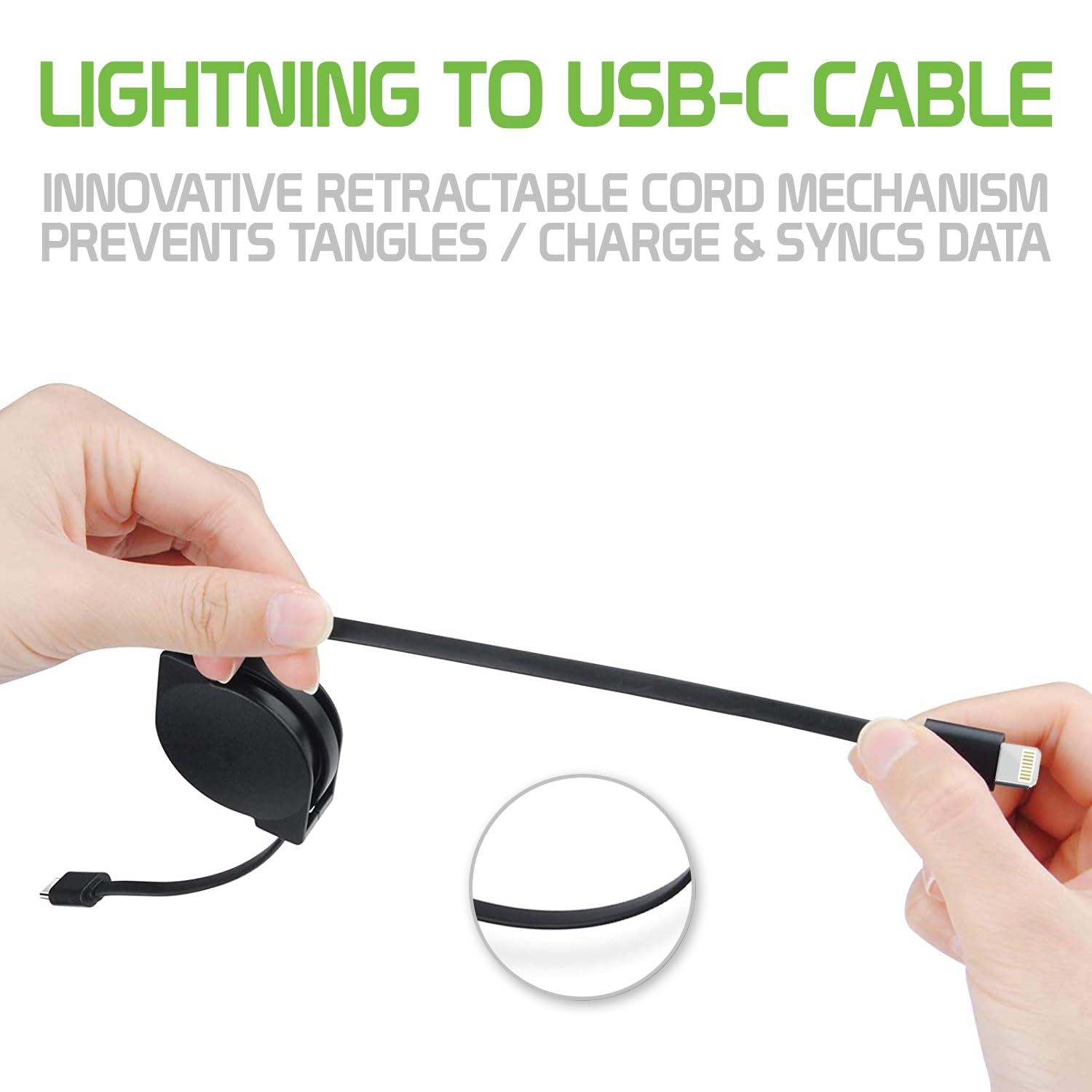 Retractable iPhone Charger Cable - MFi Certified Lightning to USB-C Fast Charging Cord for iPhone 14 Pro/Pro Max/Plus, 13/12/11, iPad Pro/Air/Mini - Perfect for Home, Office & Travel Charging