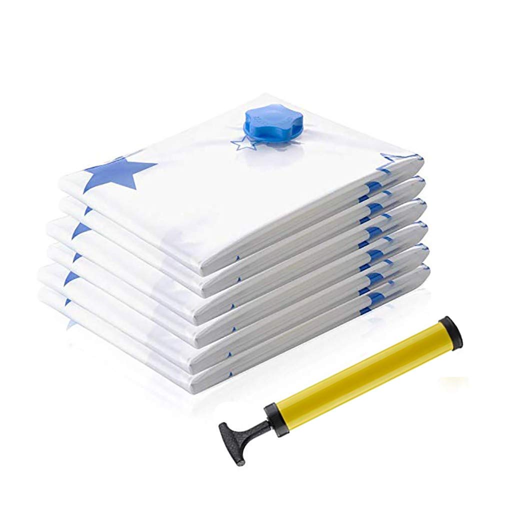 Vacuum Storage Bags 6 Pack - Space Saver for Bedding, Pillows, Clothes & Blankets (2 Medium, 2 Large, 2 Jumbo) | 80% More Storage Capacity | Includes Hand Pump | Perfect for Travel, Moving & Seasonal Storage