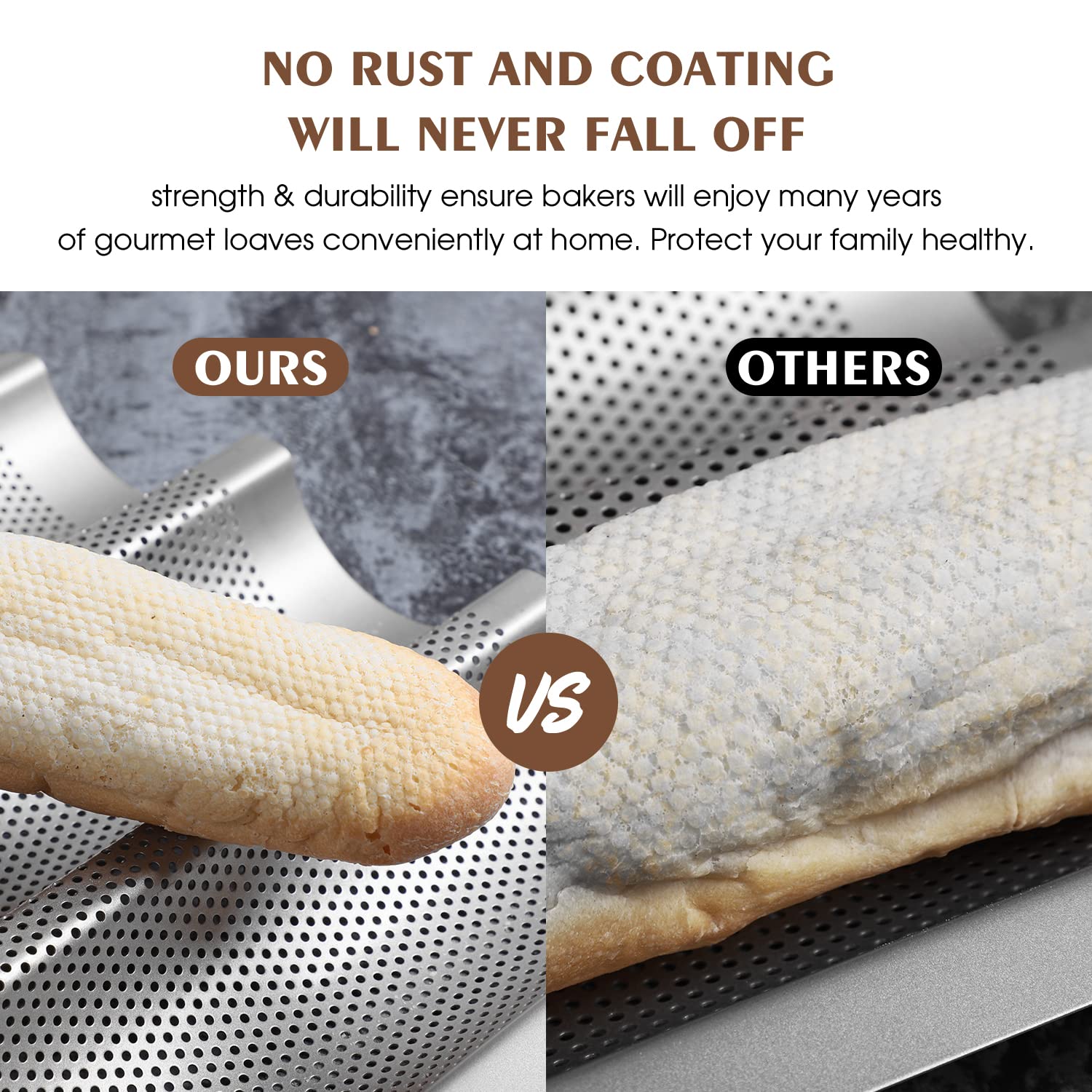 Nonstick French Baguette Pan - 3 Slot Perforated Italian Loaf Bread Baking Mold, Silver | Perfect for Homemade Artisan Bread, French Toast & Restaurant-Style Baking