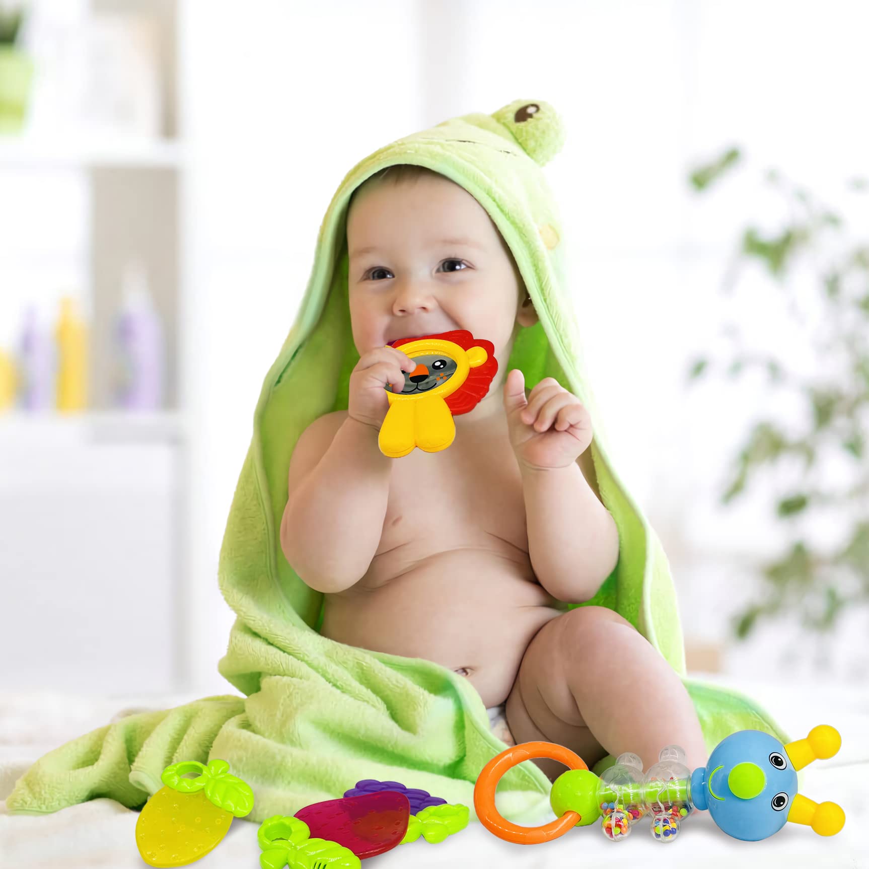 AIVIAI Baby Toys 0-6 Months - Soft Infant Rattles & Teether Toy Set with Storage Box, Musical Newborn Toys for Boys & Girls (11pcs) - Perfect for Early Development, Sensory Play & Baby Shower Gifts