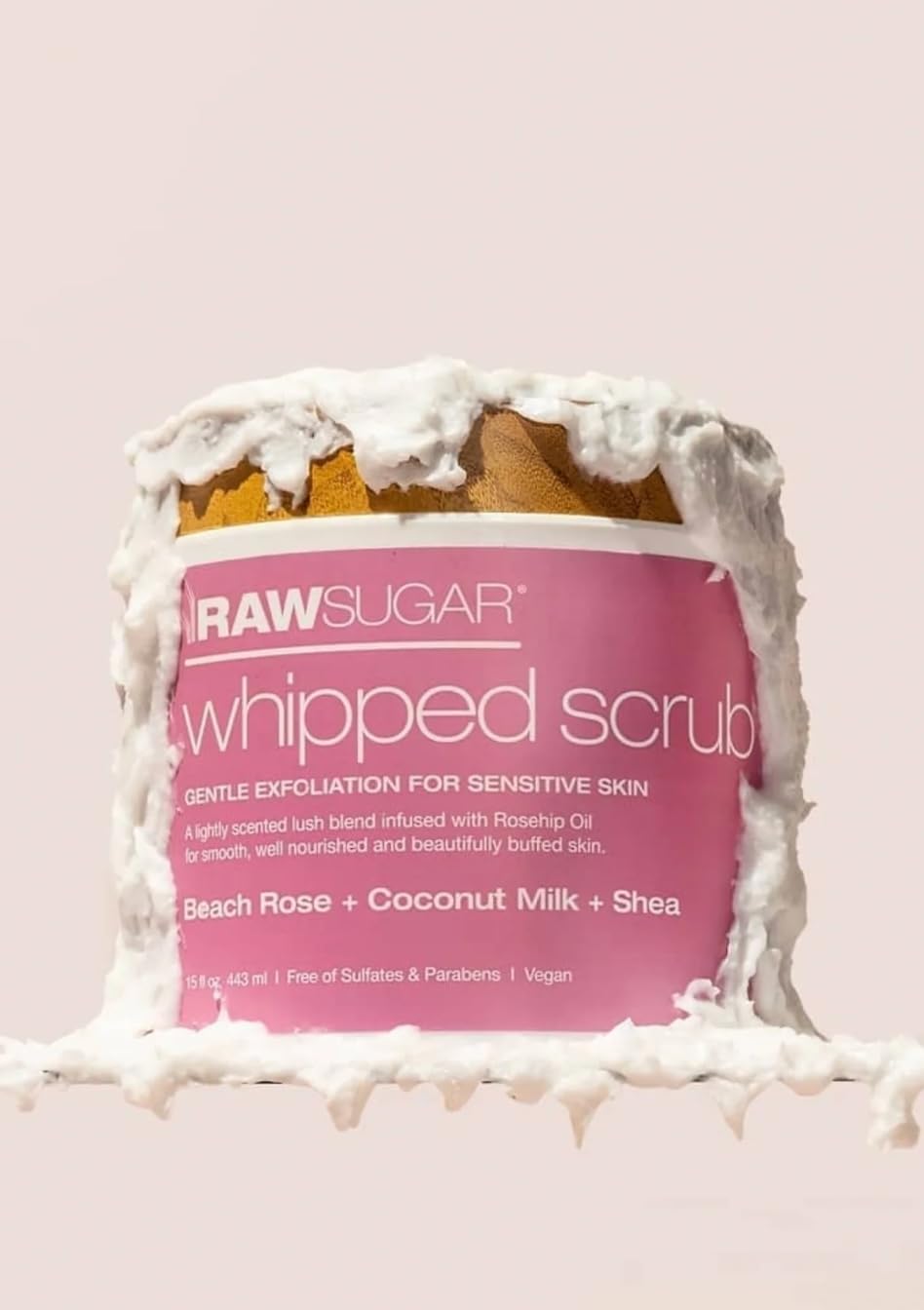 Organic Raw Sugar Whipped Body Scrub for Sensitive Skin - Exfoliating & Moisturizing with Beach Rose, Coconut Milk & Shea Butter (15oz) - Perfect for Spa Day, Dry Skin Care & Self-Care Routine